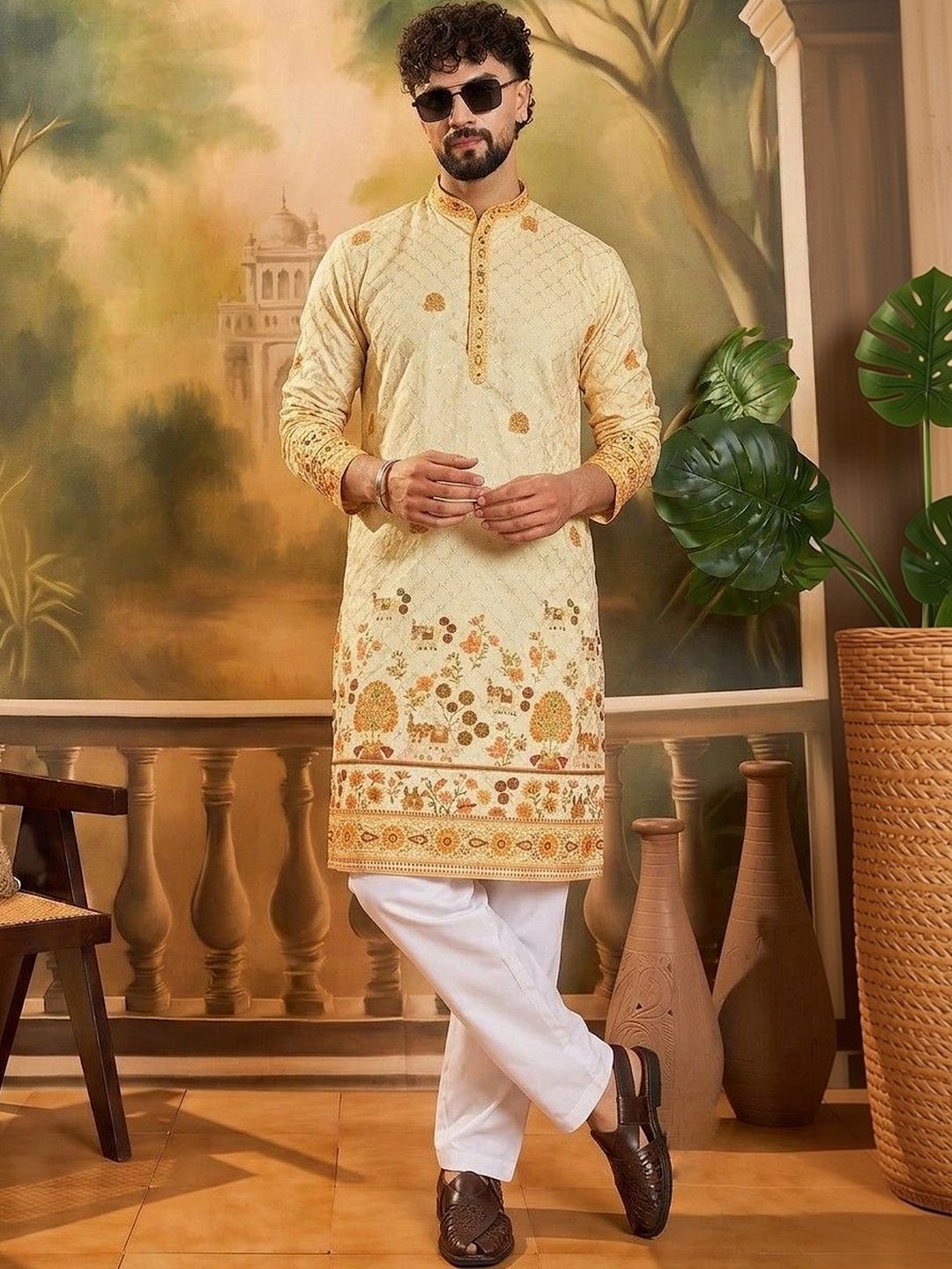 VELKYNOX Men Ethnic Motifs Thread Work Kurta