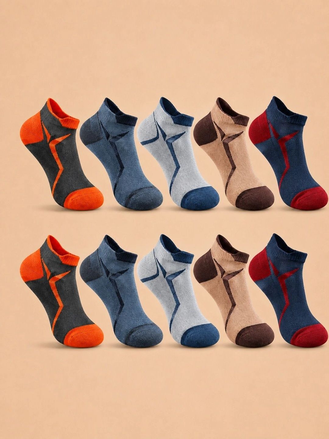 ADDOSSO Men Pack of 10 Cotton Assorted Patterned Ankle Length Socks