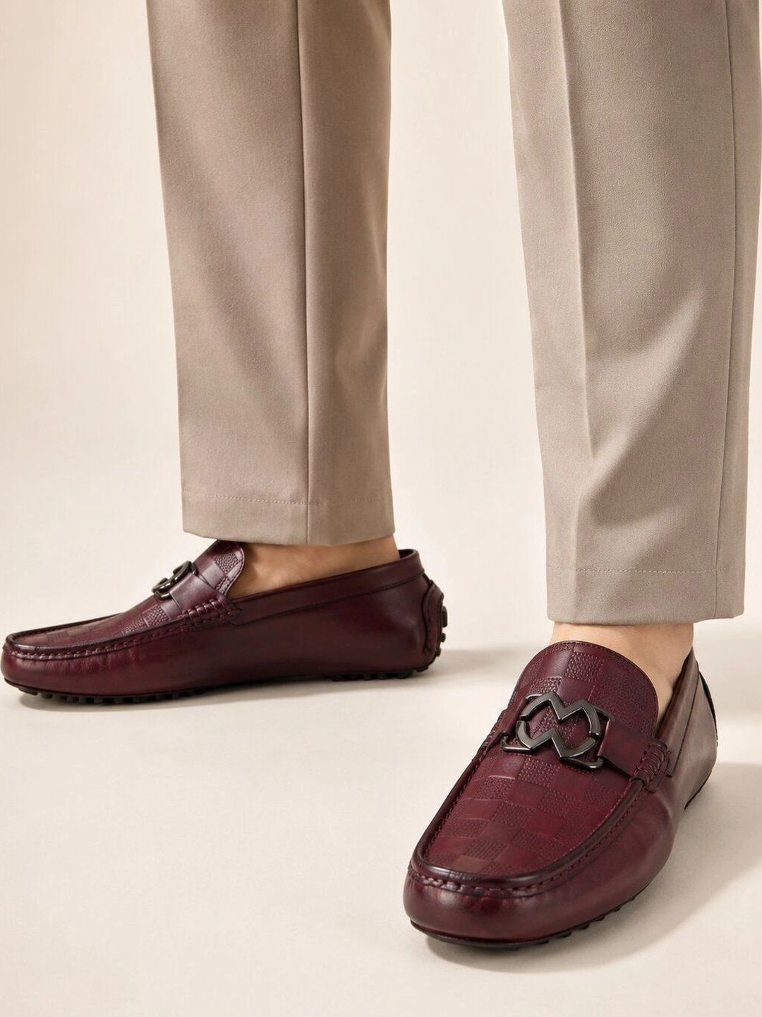 San Frissco Men Burgundy Coloured Textured Formal Loafers