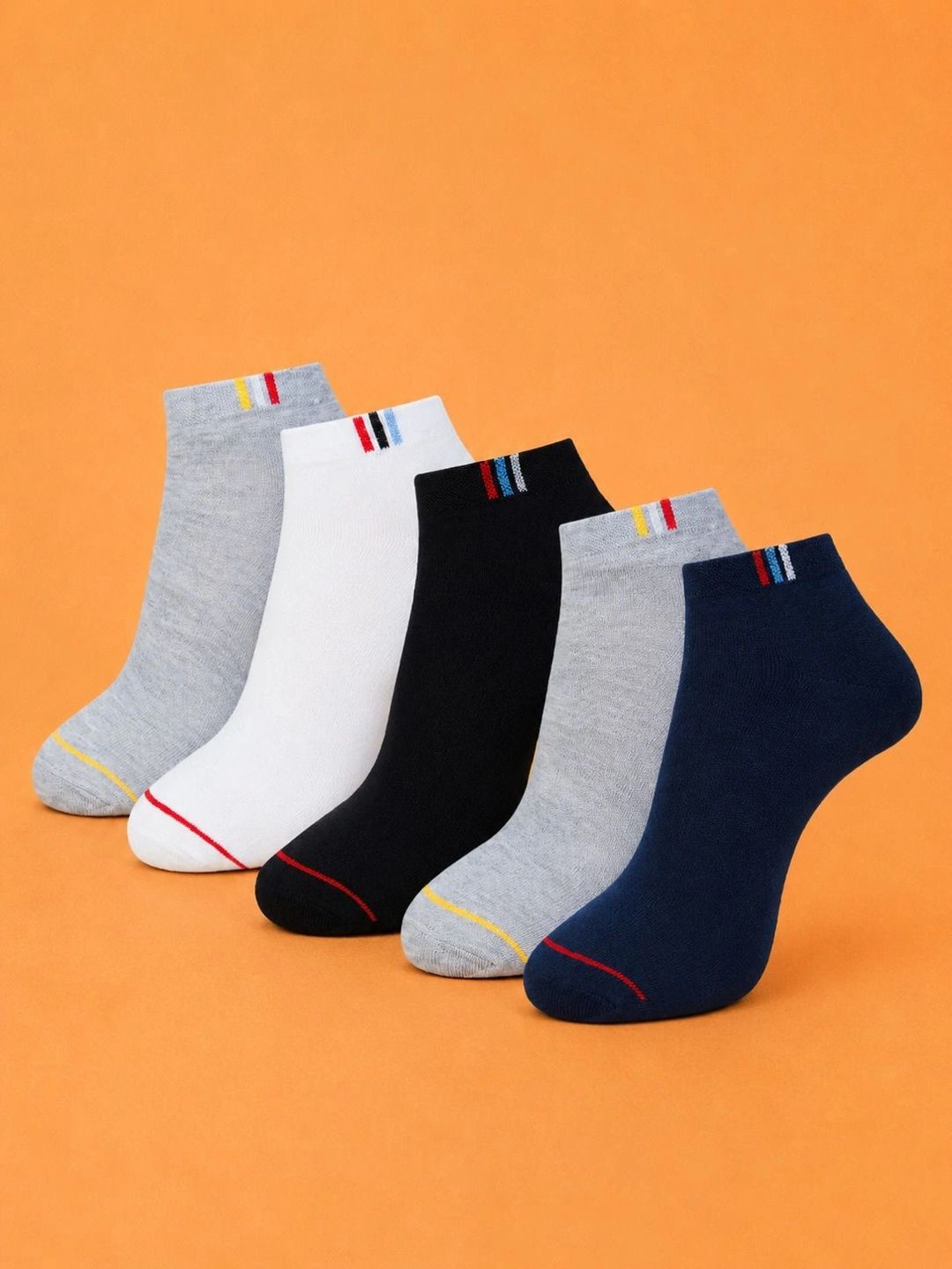 ADDOSSO Men Pack of 5 Cotton Assorted Colourblocked Ankle Length Socks