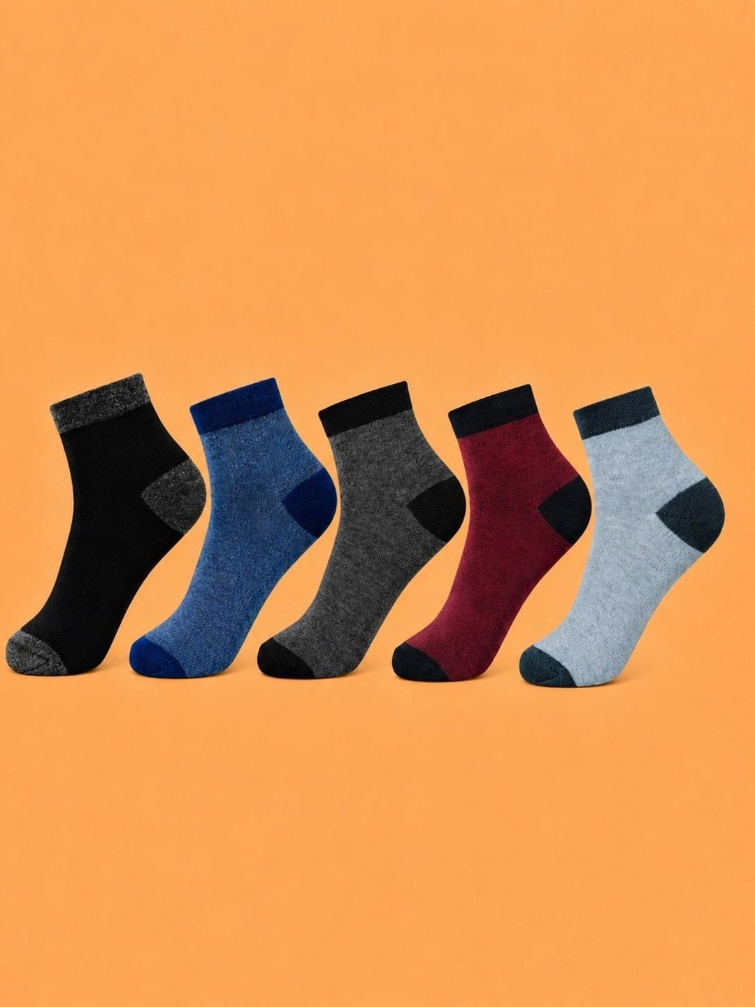 ADDOSSO Men Pack of 5 Cotton Assorted Colourblocked Ankle Length Socks