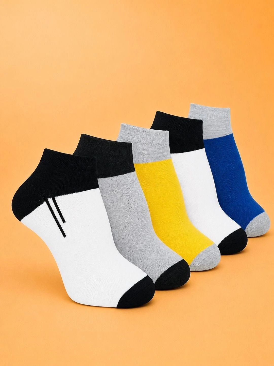 ADDOSSO Men Pack of 5 Cotton Assorted Colourblocked Ankle Length Socks