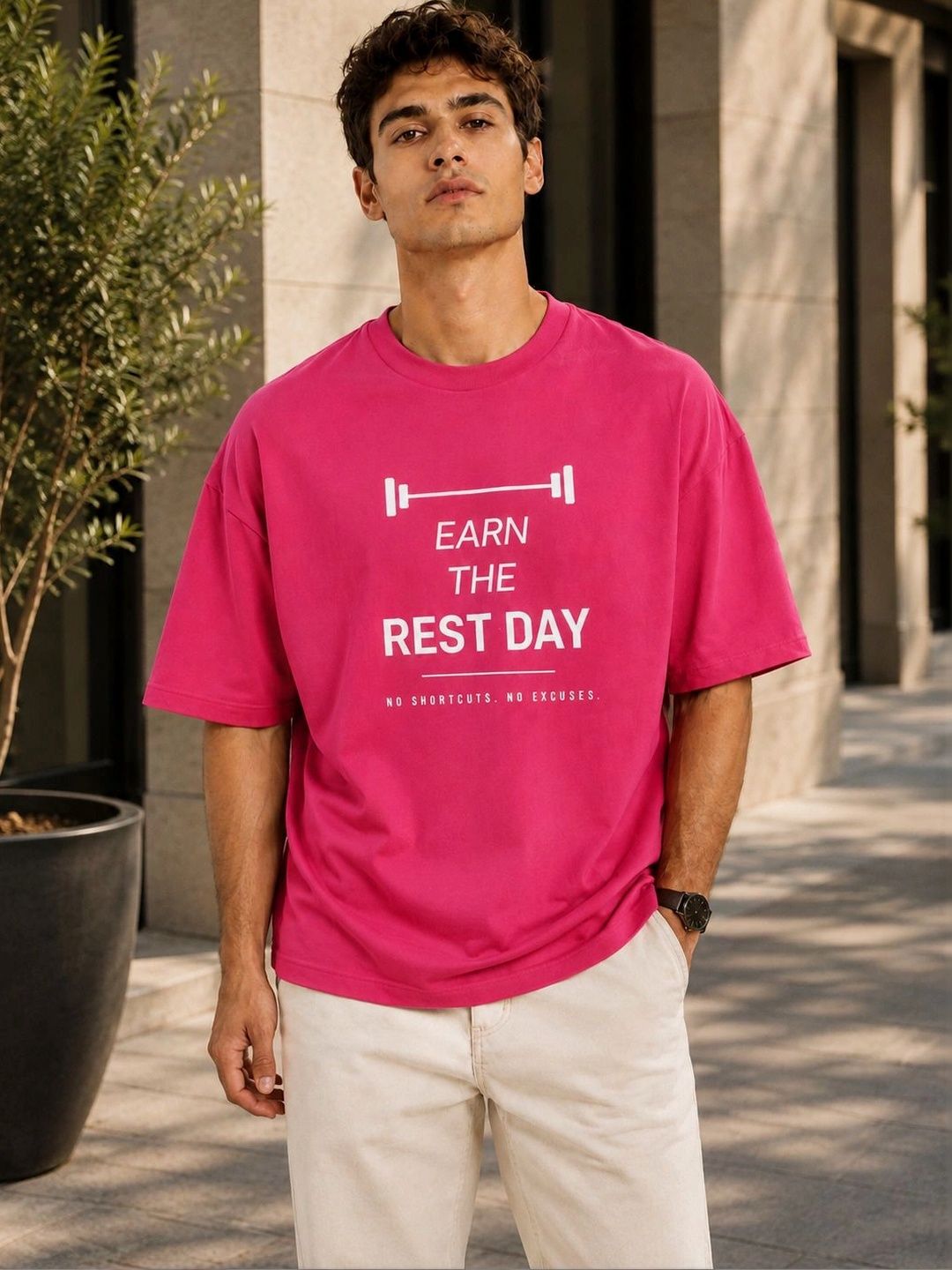 Mast & Harbour Men Typography Printed Drop-Shoulder Sleeves T-shirt
