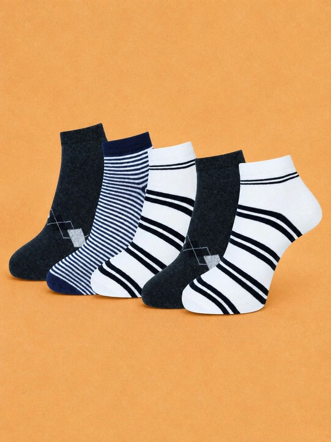 ADDOSSO Men Pack of 5 Cotton Assorted Patterned Ankle Length Socks