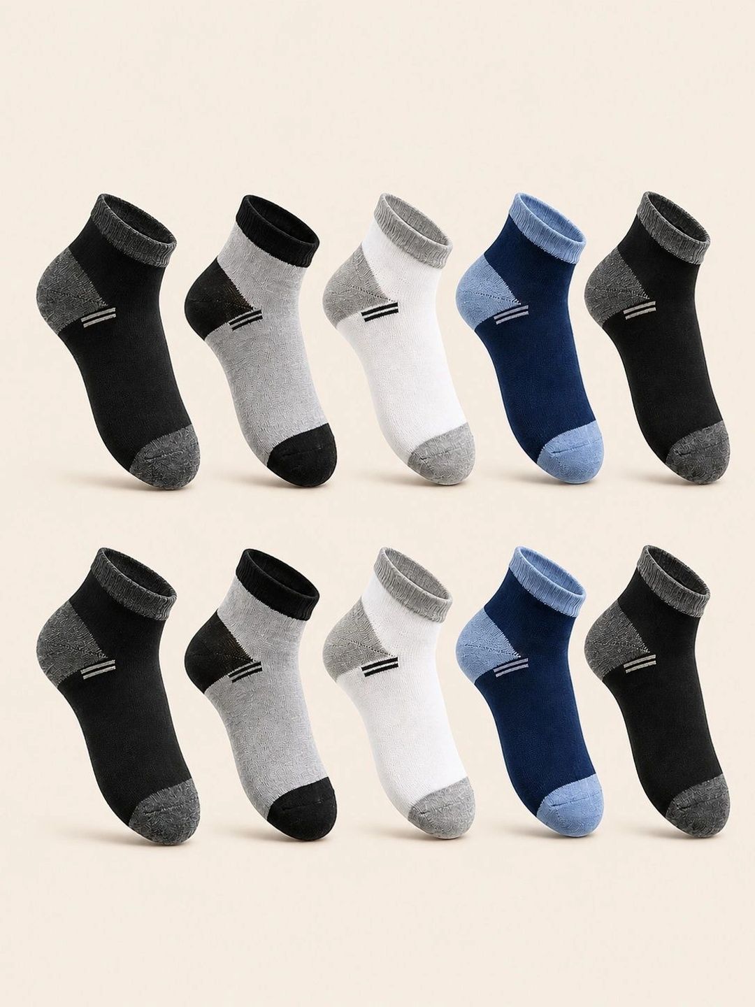 ADDOSSO Men Pack of 10 Cotton Assorted Colourblocked Ankle Length Socks