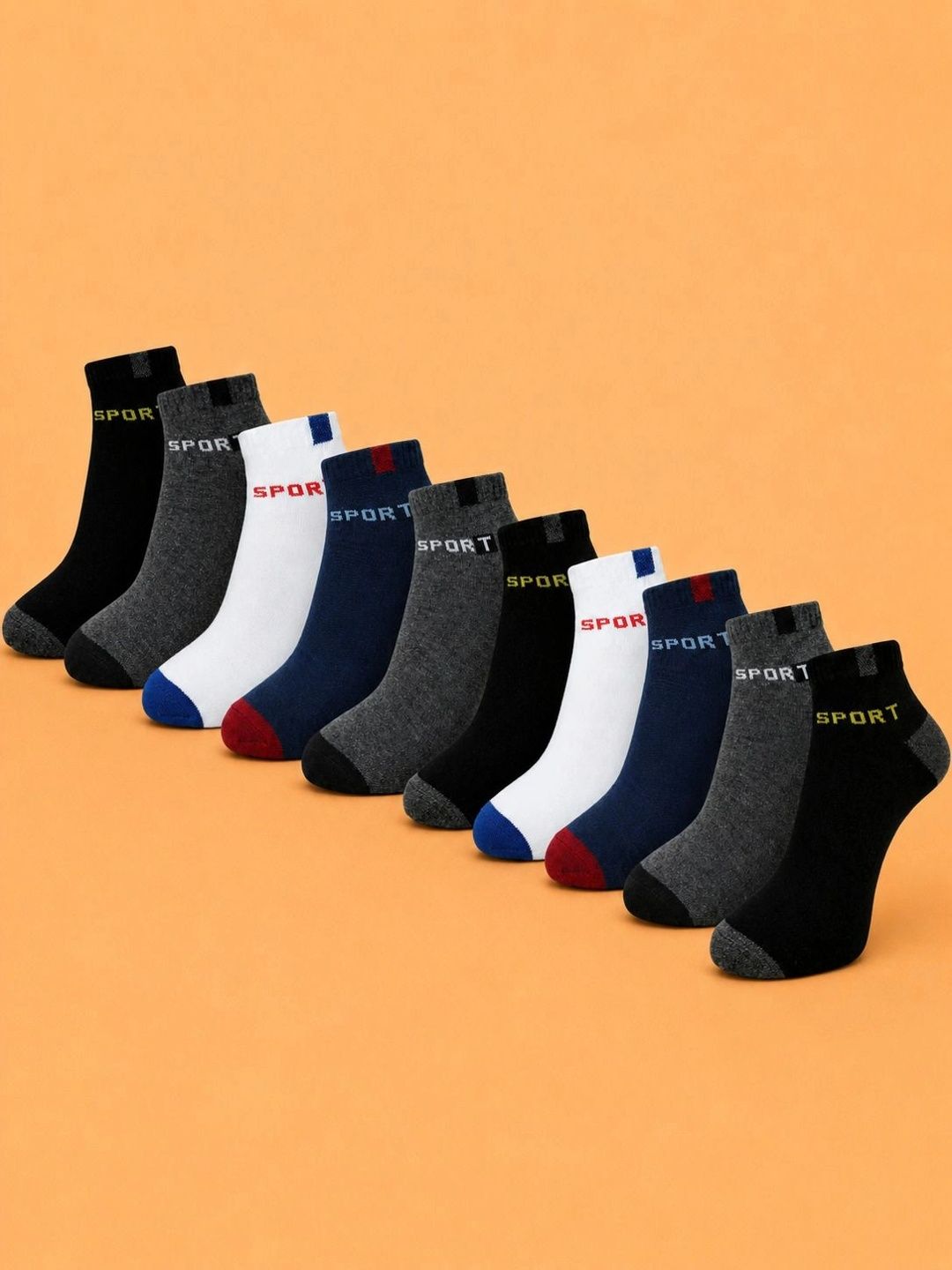 ADDOSSO Men Pack of 10 Cotton Assorted Patterned Ankle Length Socks