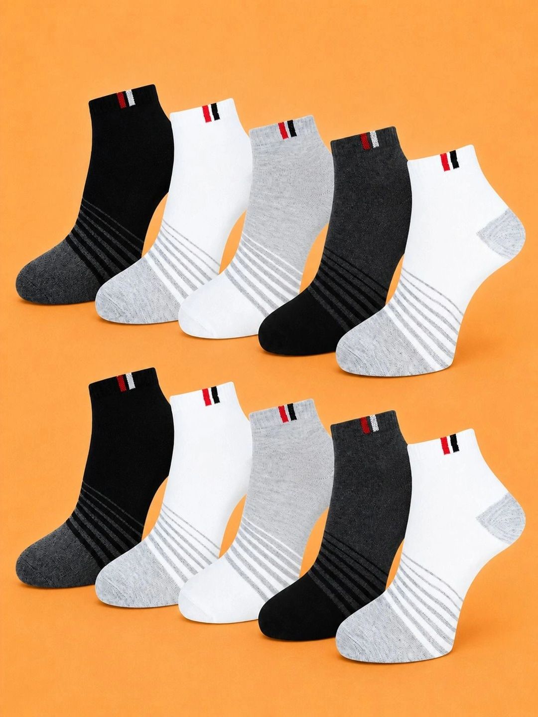 ADDOSSO Men Pack of 10 Cotton Assorted Striped Ankle Length Socks