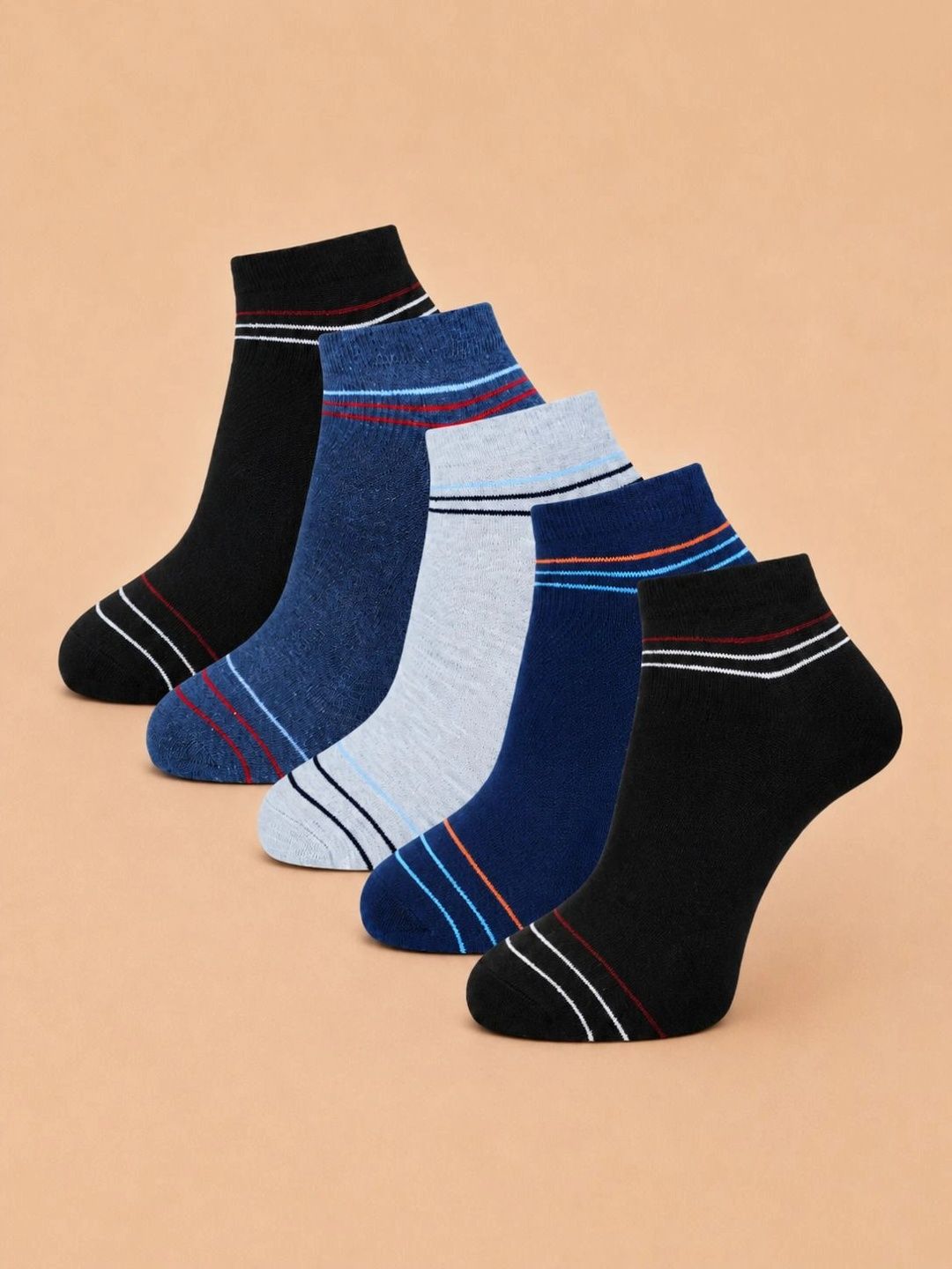 ADDOSSO Men Pack of 5 Cotton Assorted Striped Ankle Length Socks