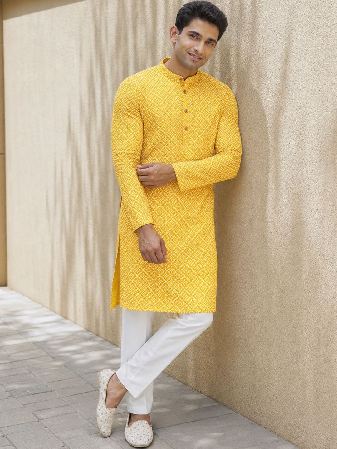 Anouk Printed Band Collar Straight Long Kurta