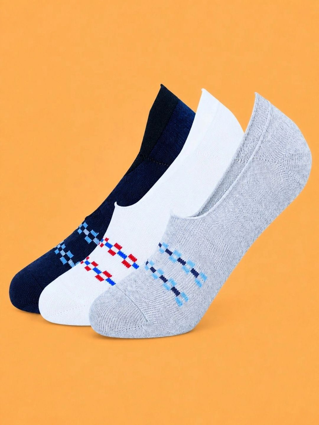 ADDOSSO Men Pack of 3 Cotton Assorted Patterned Shoe Liners Socks