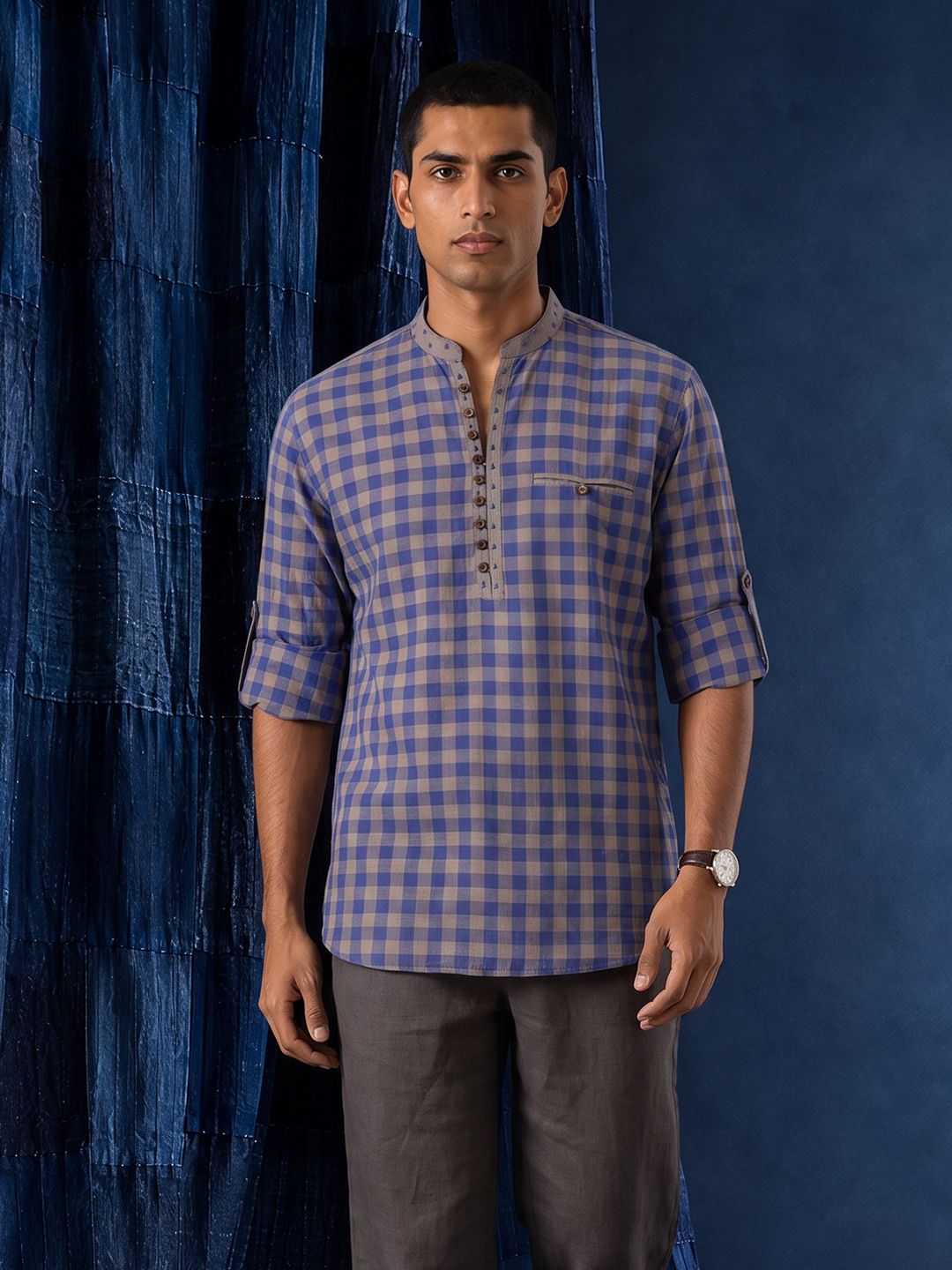 Taavi Woven Legacy Checked Pure Cotton Straight Kurta
