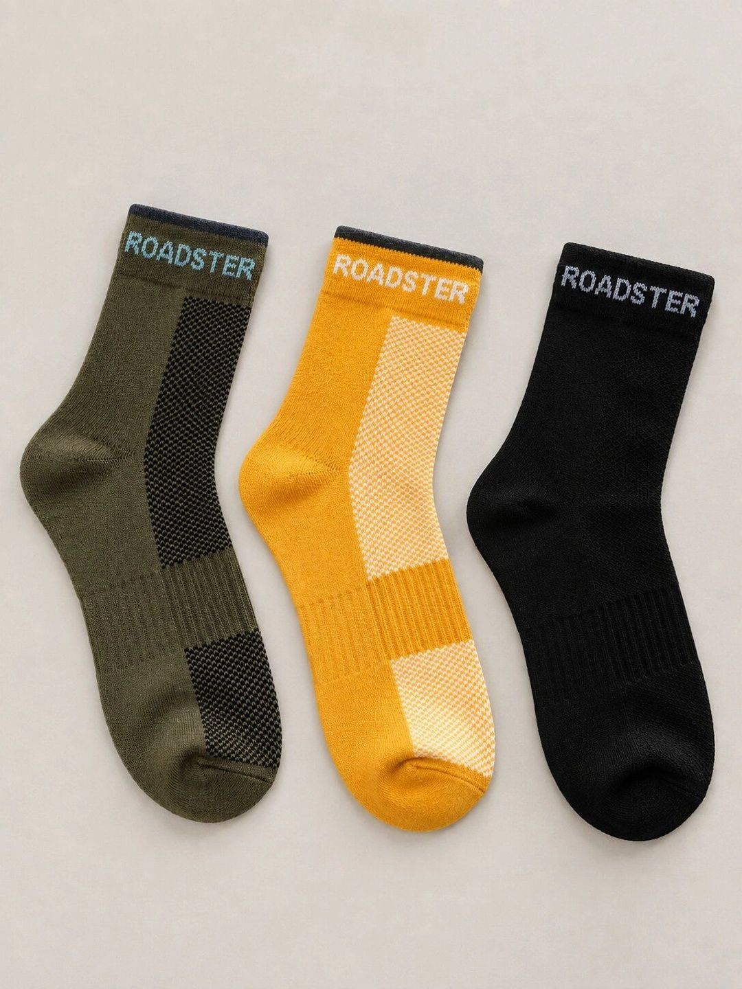 Roadster Men Pack of 3 Cotton Colourblocked Above Ankle Socks
