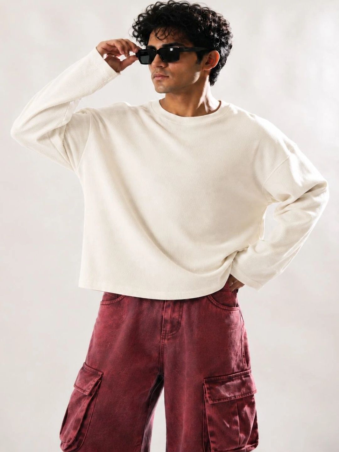 BEOVER Men's Boxy Fit Self Design Round Neck T-shirt