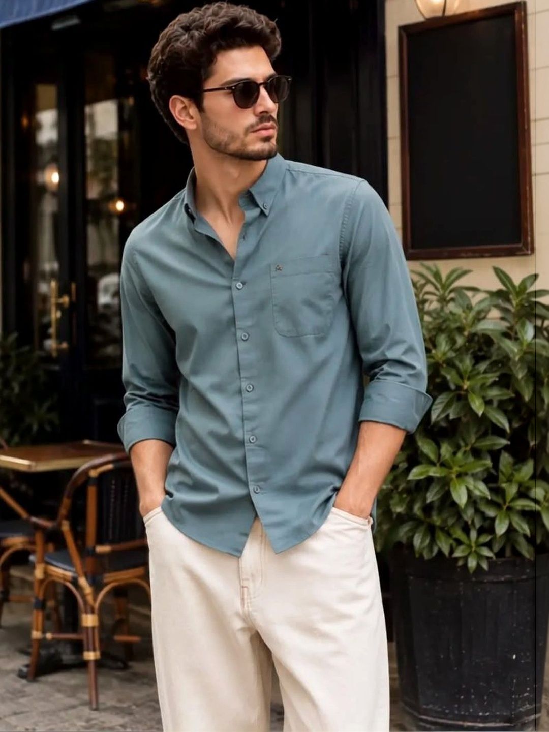 XKIND Men Sport Slim Fit Casual Cotton Shirt