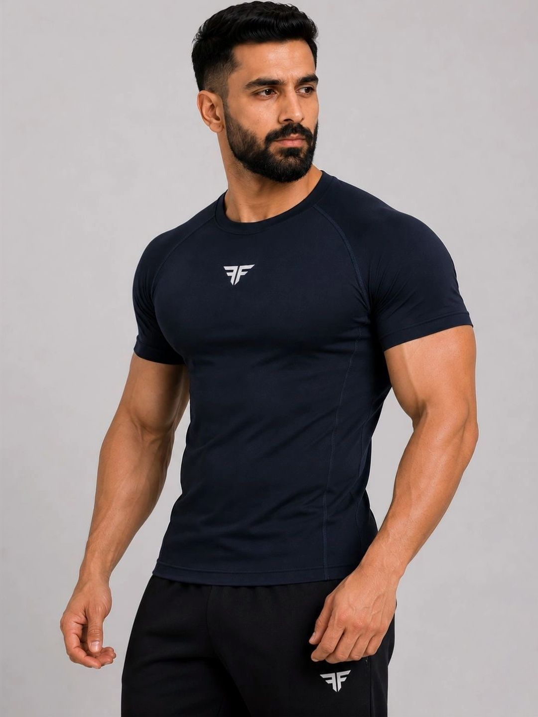 BRUTE FORCE Men Brand Logo Printed Compression T-shirt