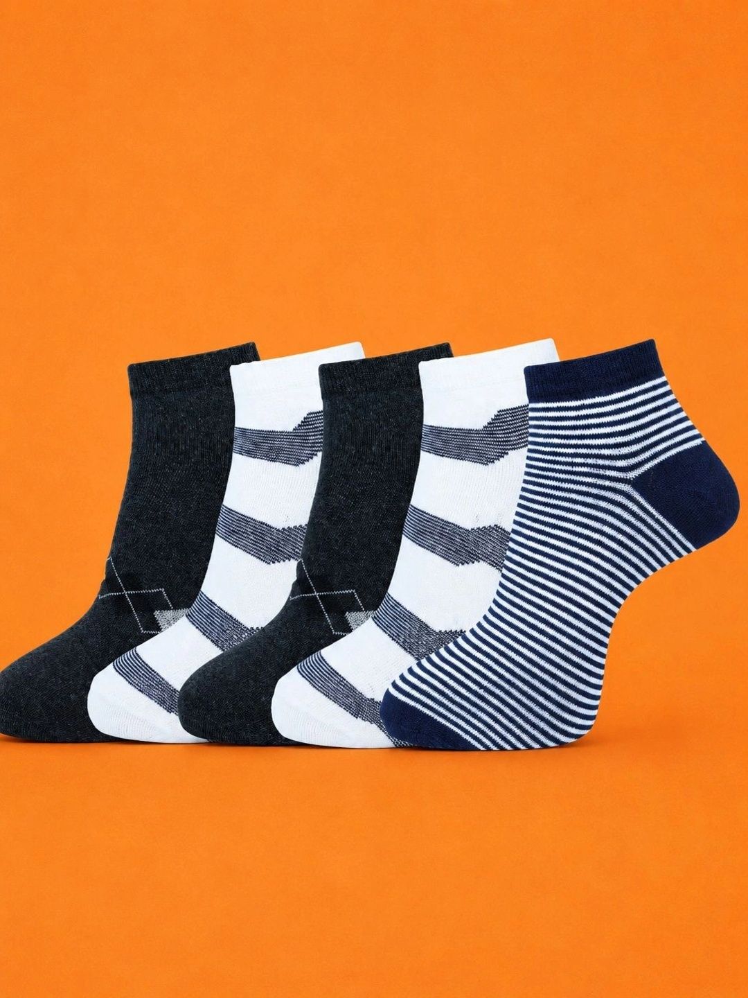 ADDOSSO Men Pack of 5 Cotton Assorted Patterned Above Ankle Socks