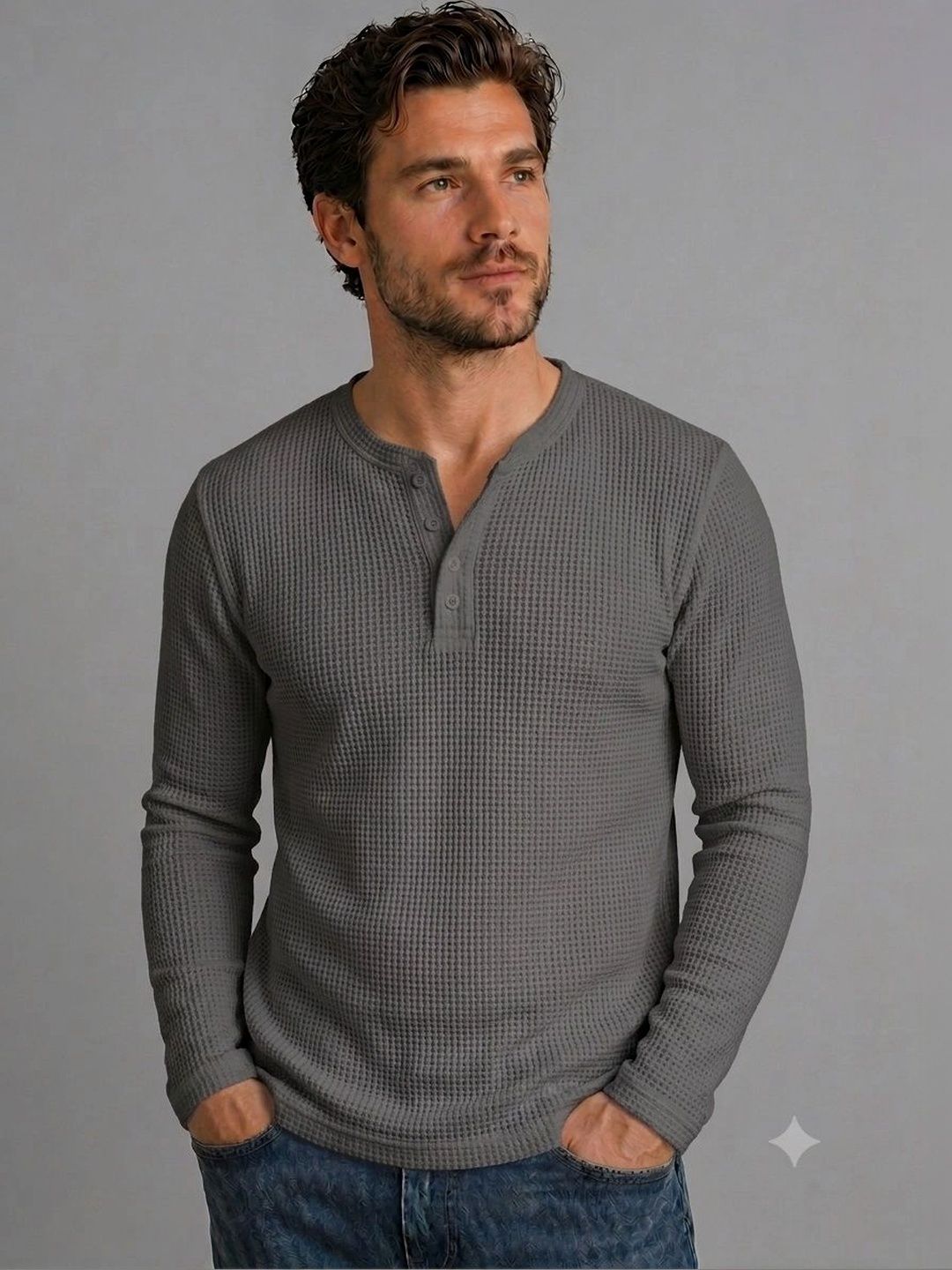 QUTUN Men Henley Neck Slim Fit T-shirt