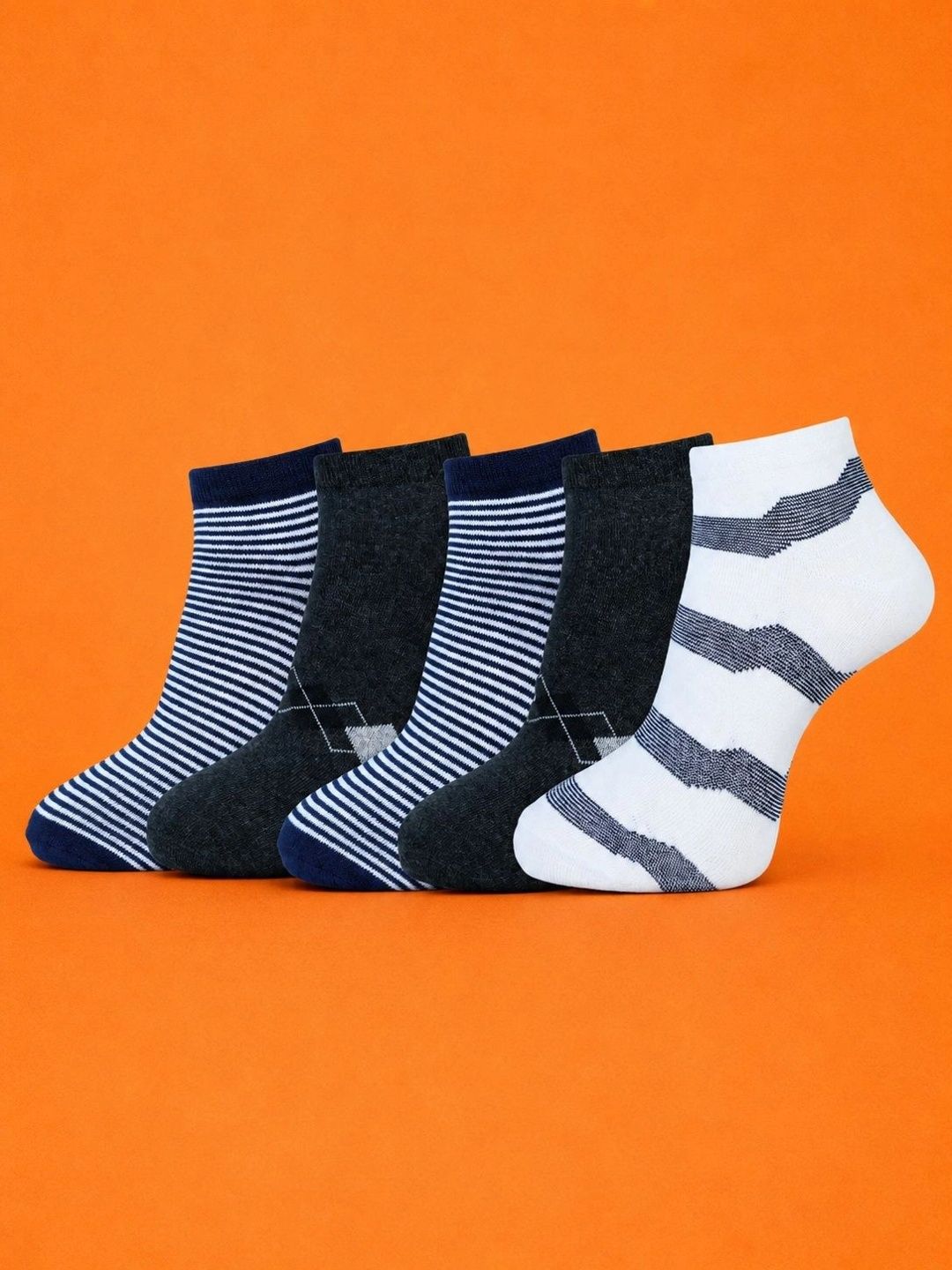 ADDOSSO Men Pack of 5 Cotton Assorted Striped Above Ankle Socks