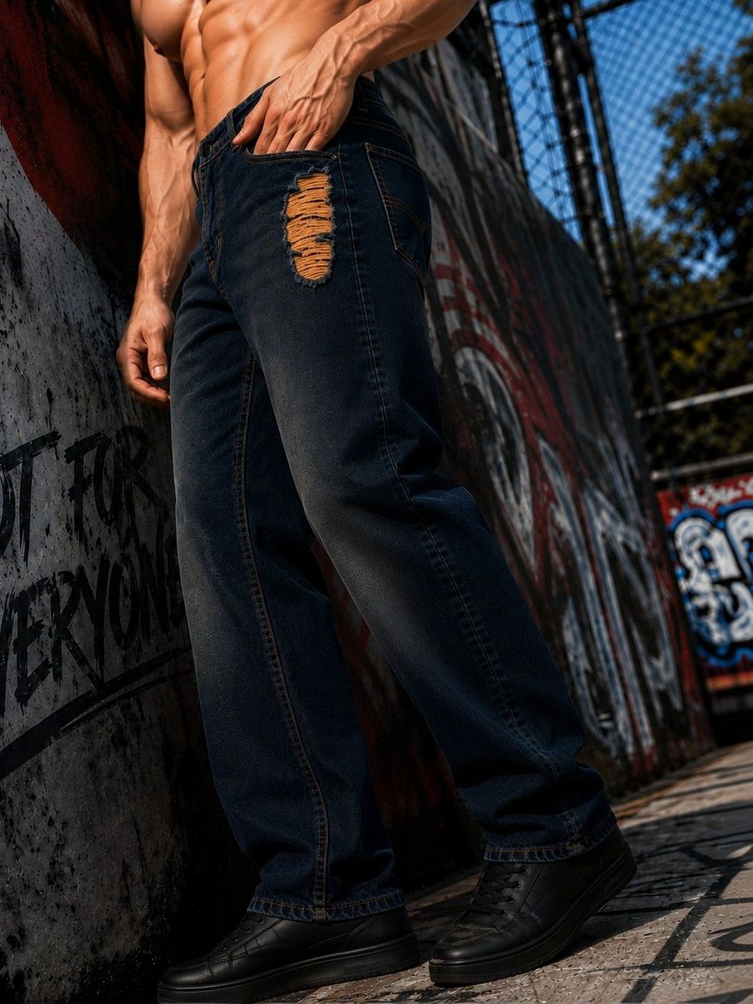 Bene Kleed Men Rust Straight Fit Low Distress Light Fade Cotton Jeans