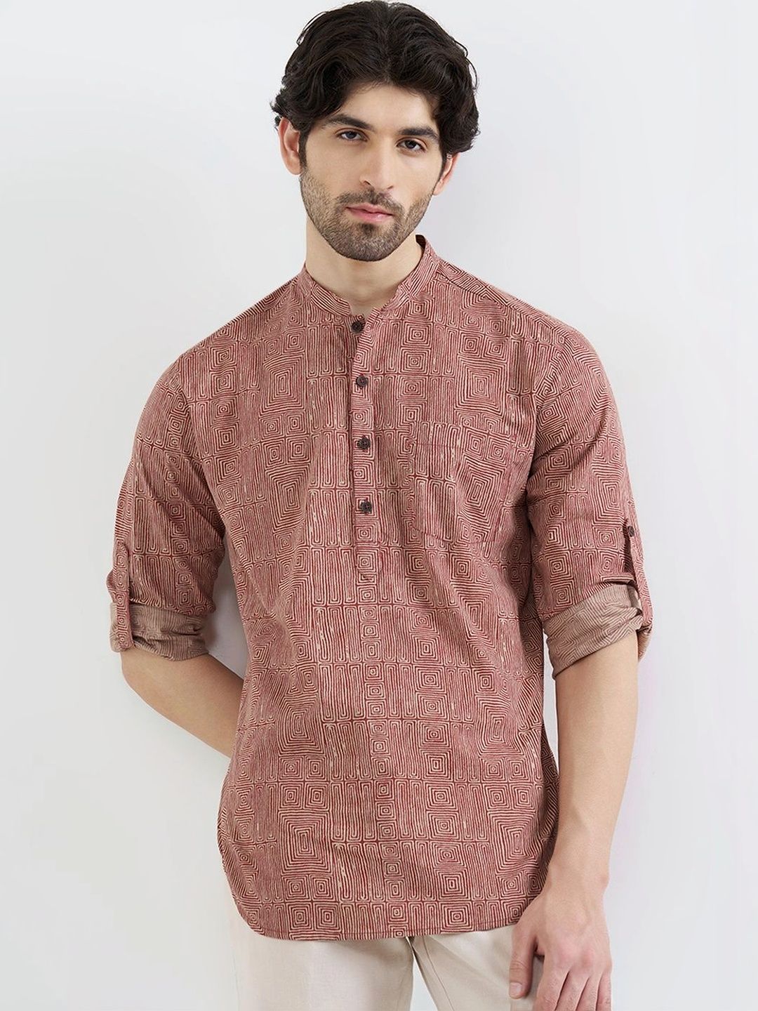 indus route by Pantaloons Men Geometric Printed Kurta