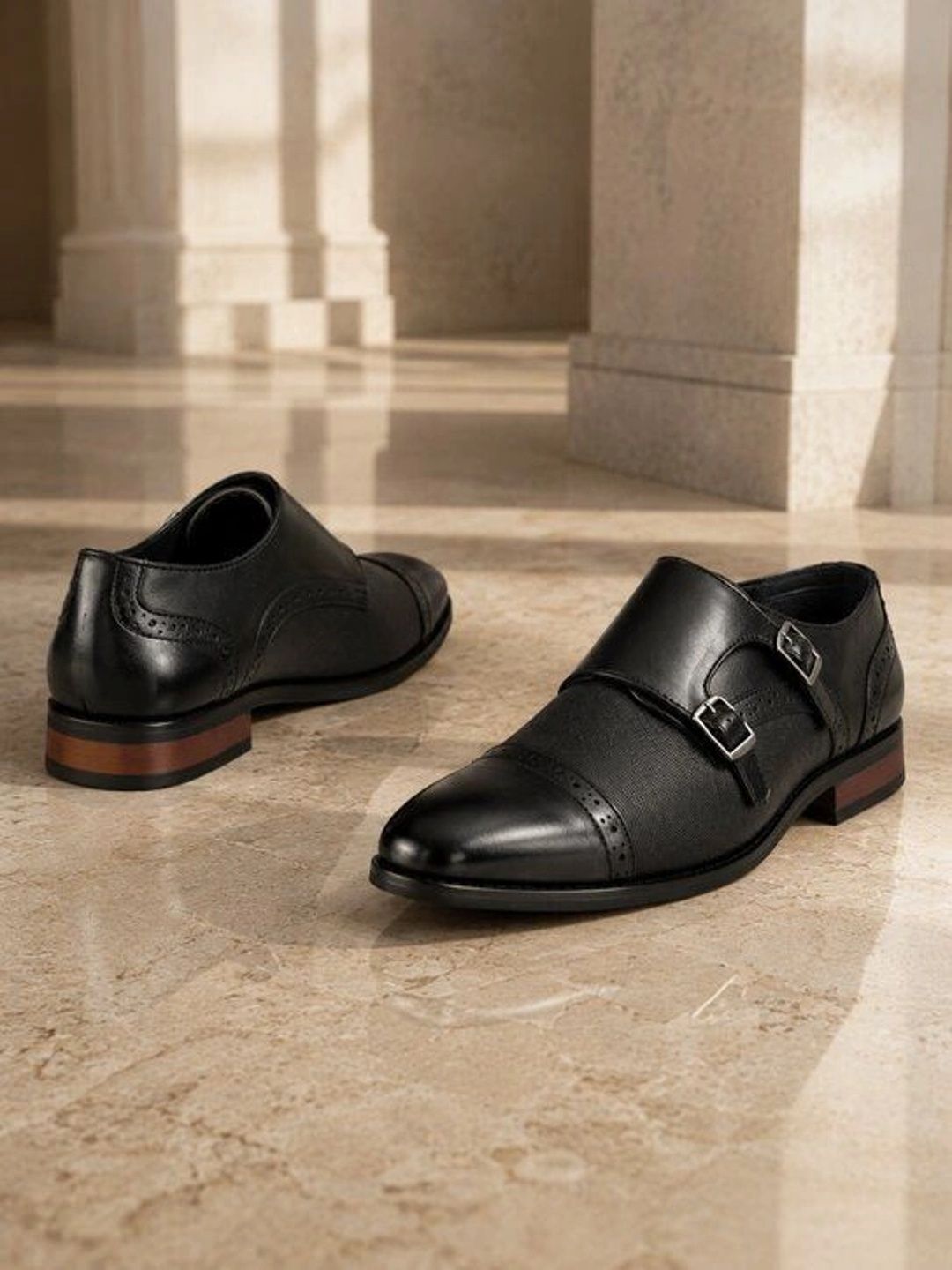 House of Pataudi Men Textured Formal Monk Shoes