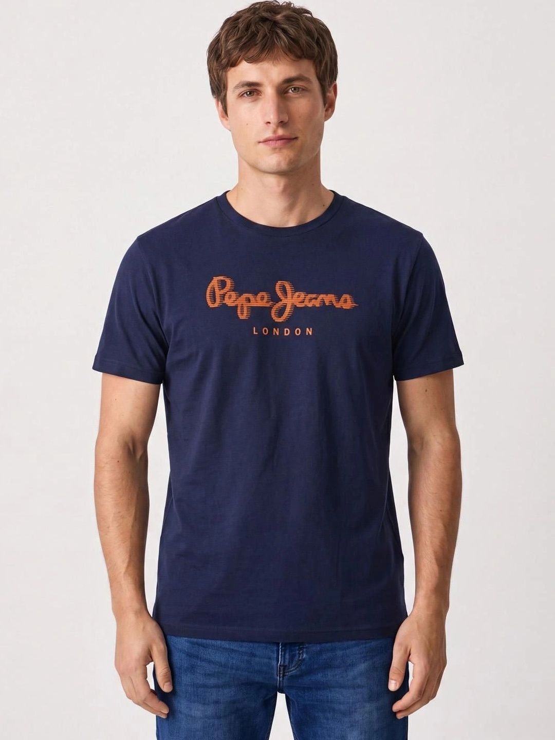 Pepe Jeans Men Brand Logo Printed Pure Cotton Slim Fit T-shirt