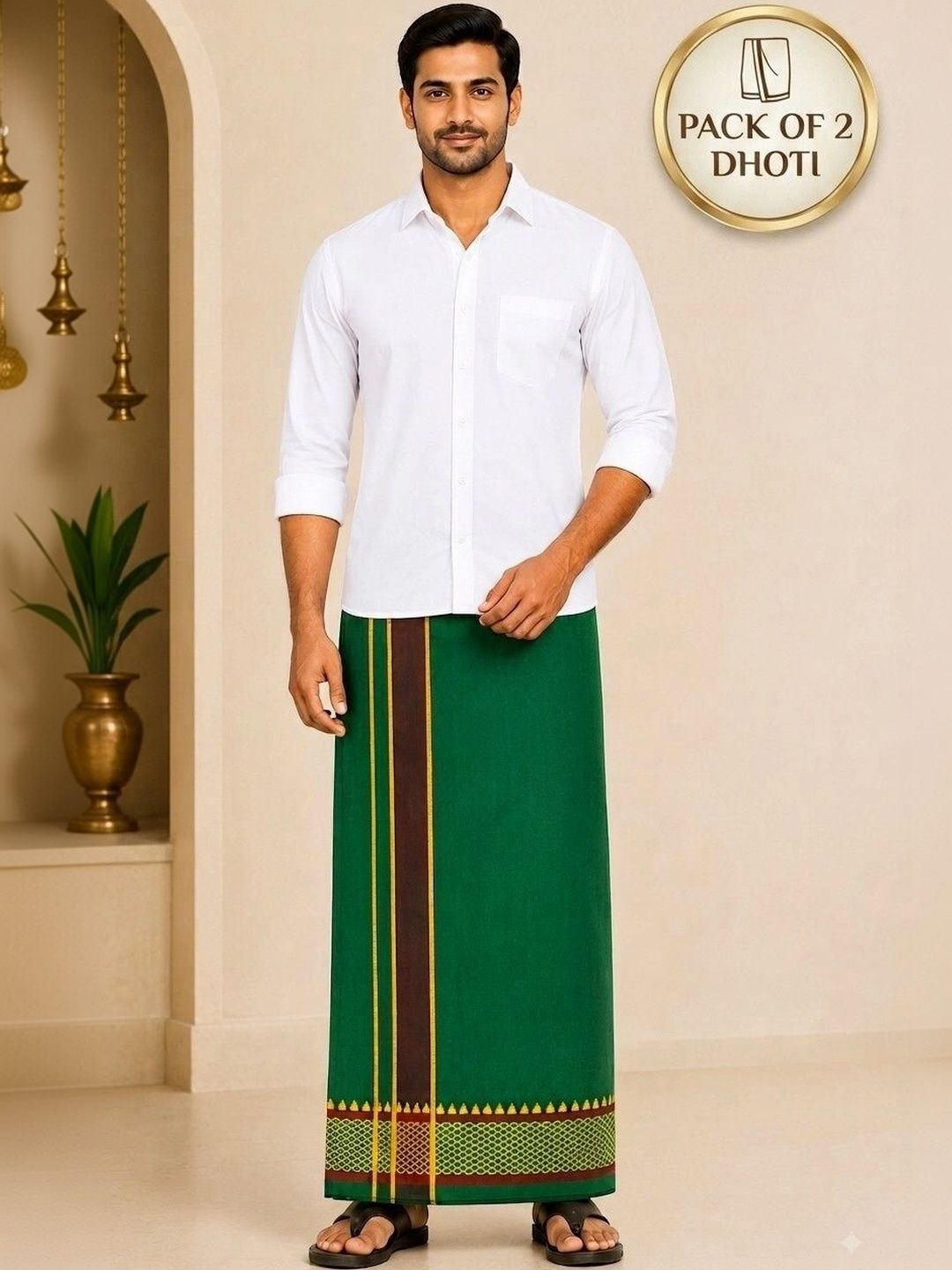 Tharunsha Elite Men Striped Cotton Dhoti Dhotis
