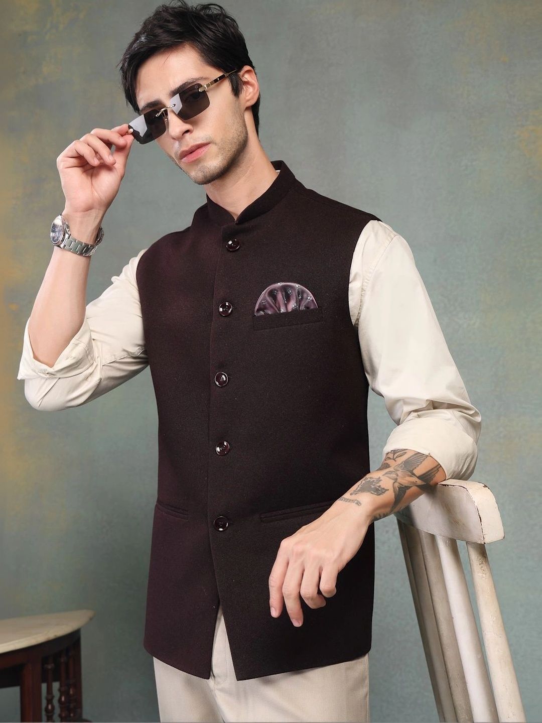 Badoliya & Sons Pure Wool Woven Nehru Jackets