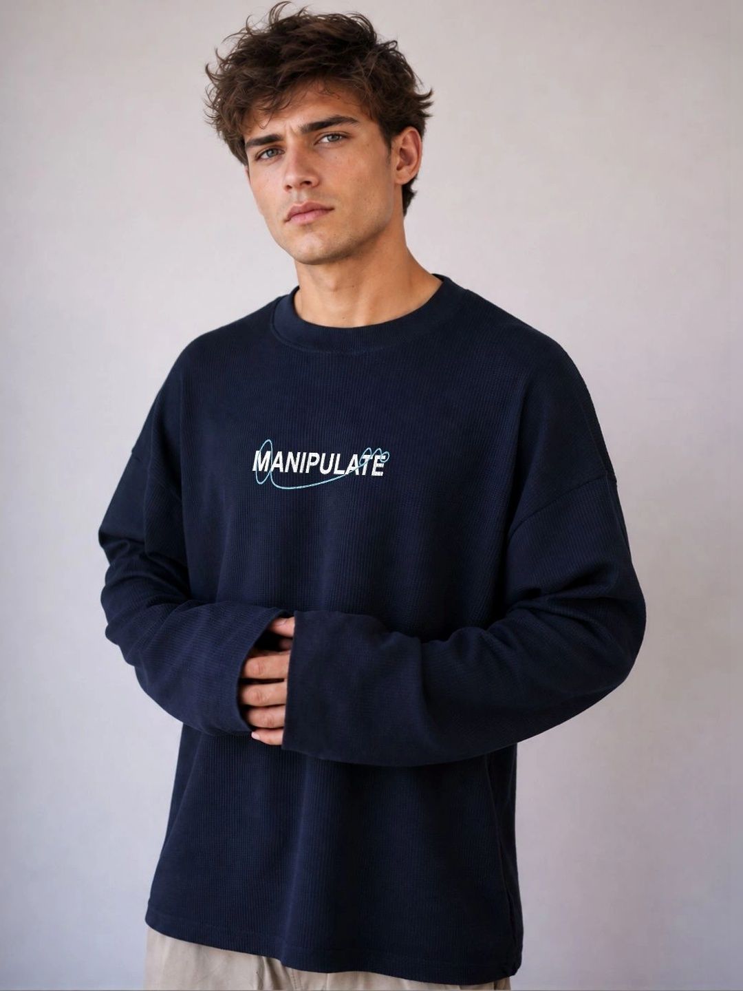 BRAHMOR Men Typography Drop-Shoulder Sleeves Boxy T-shirt
