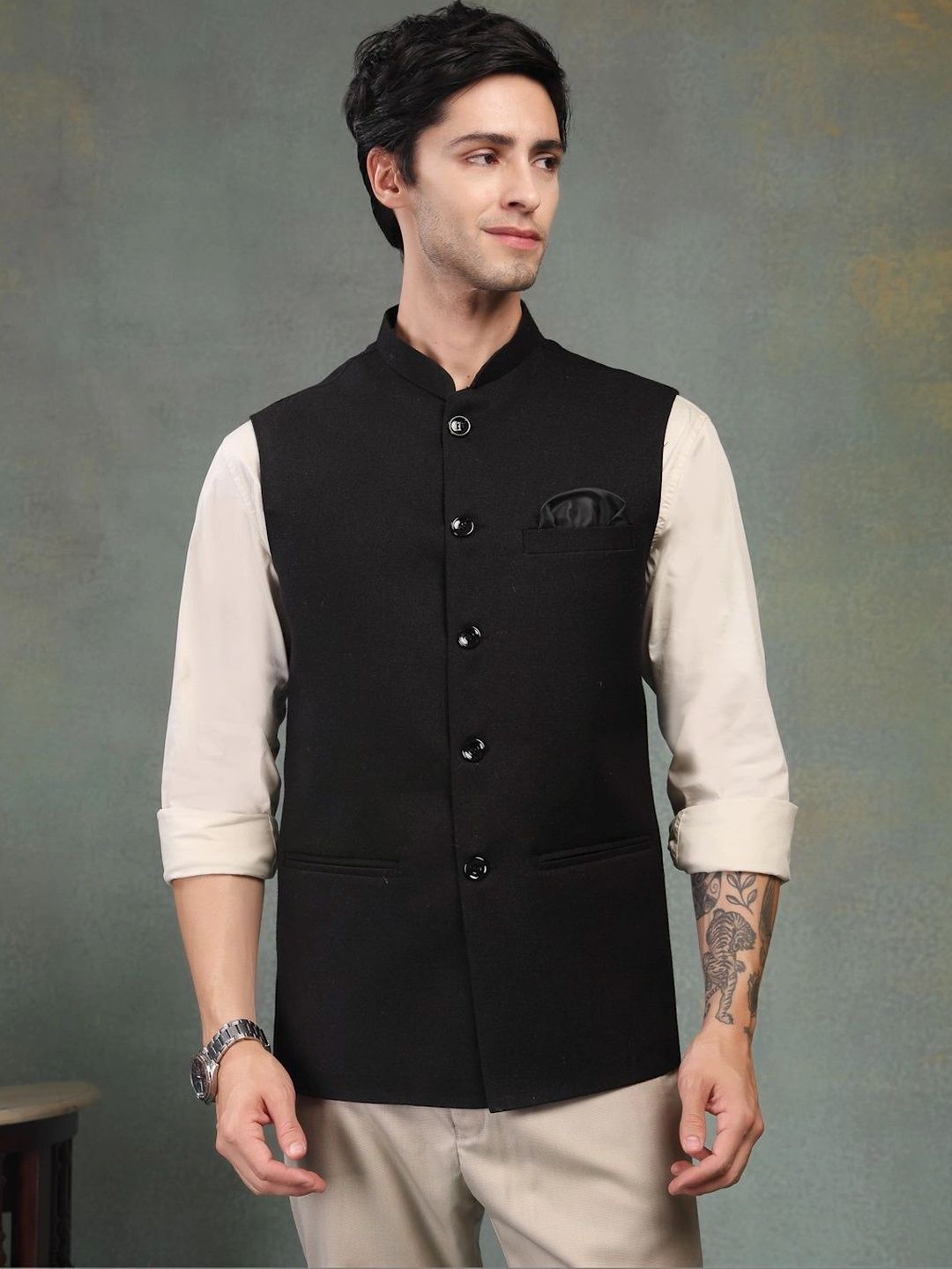 Badoliya & Sons Pure Wool Woven Nehru Jackets