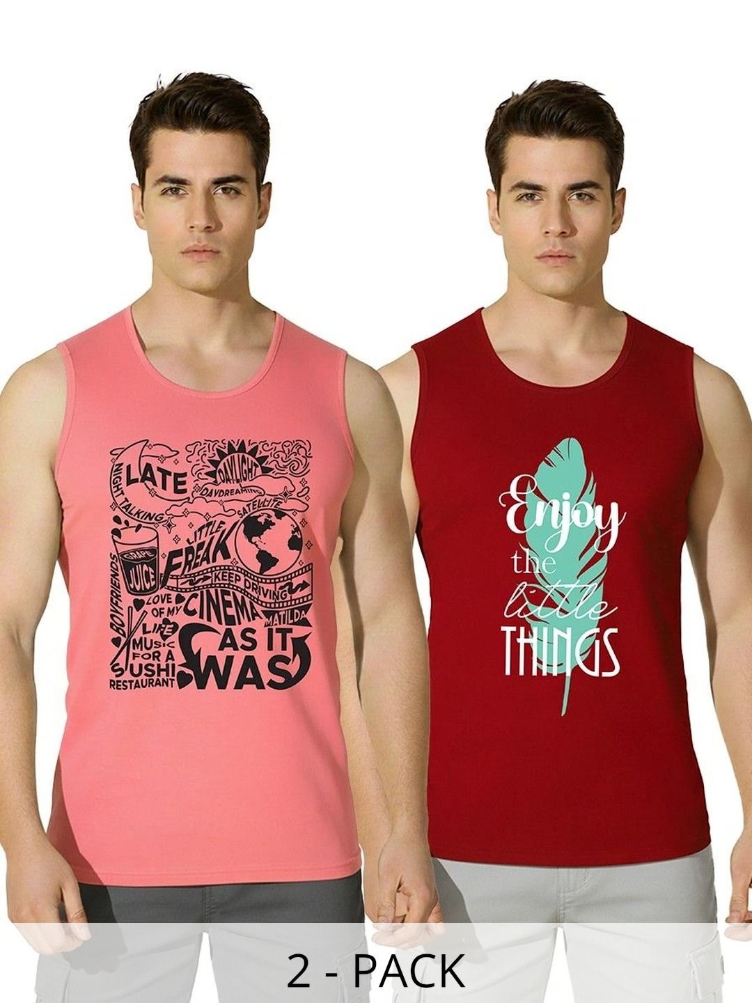 SKY HARBOAR Men Typography Pack of 2 Cotton Printed T-shirt