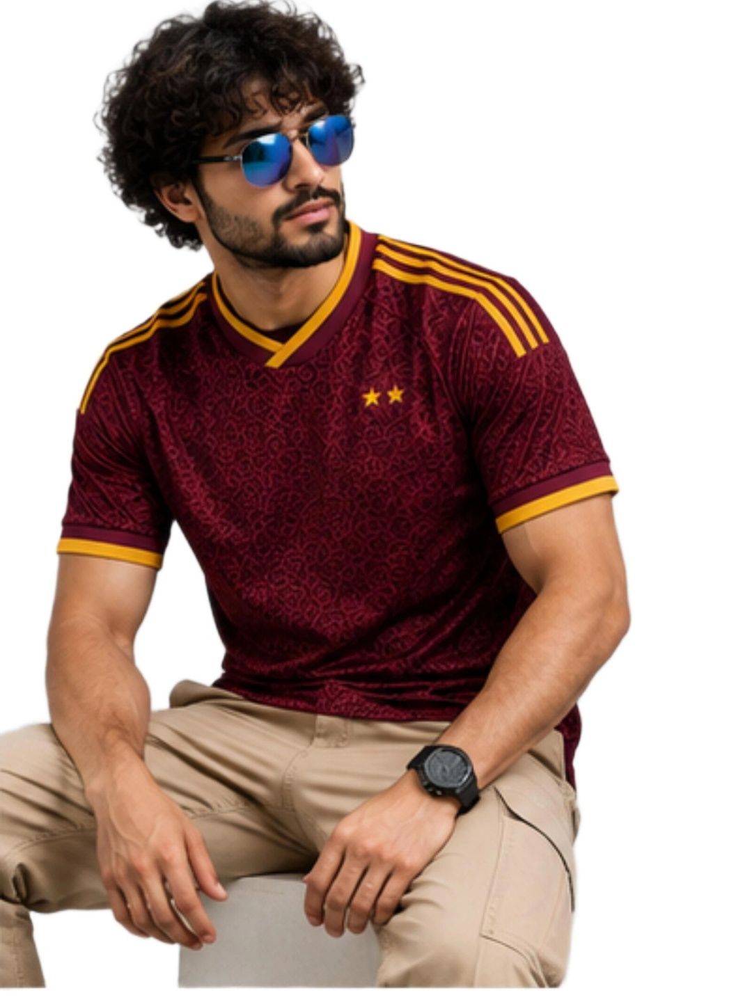teky Men Printed V-Neck T-shirt