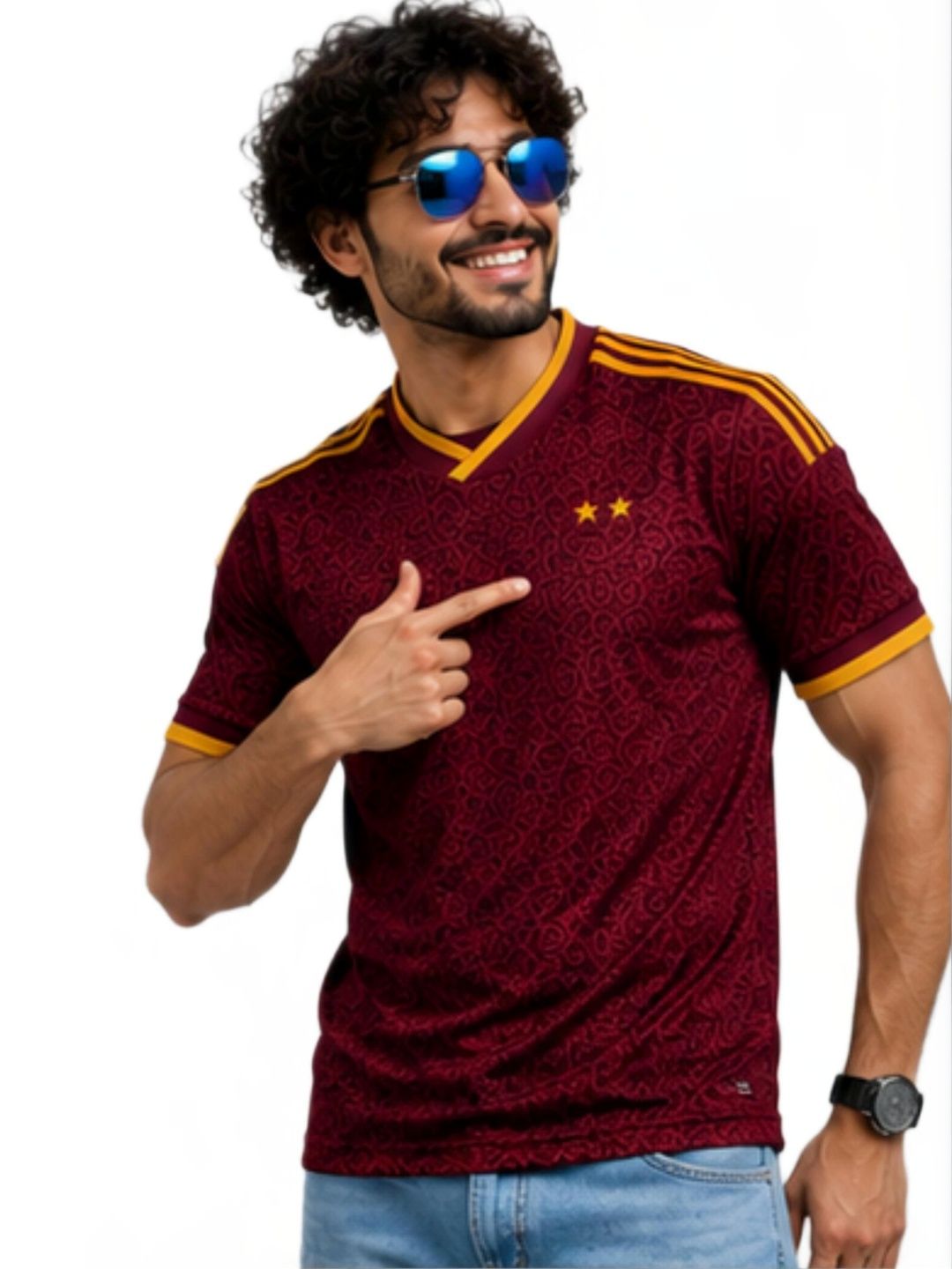 teky Men Printed V-Neck T-shirt