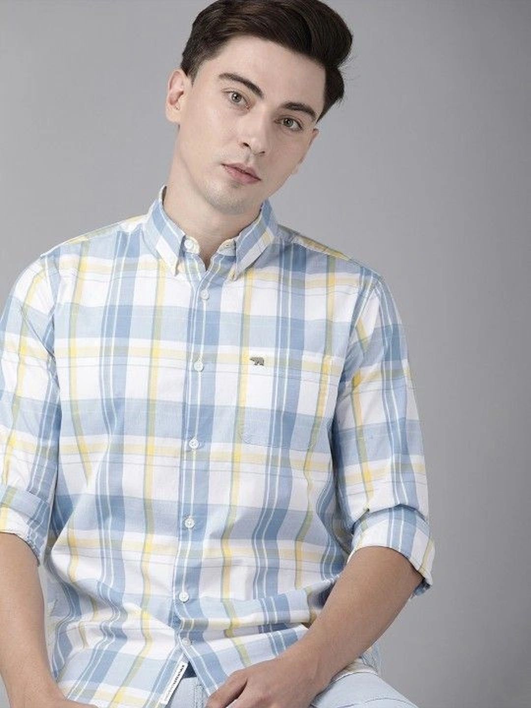 Studio-9 Men Classic Slim Fit Checked Casual Shirt