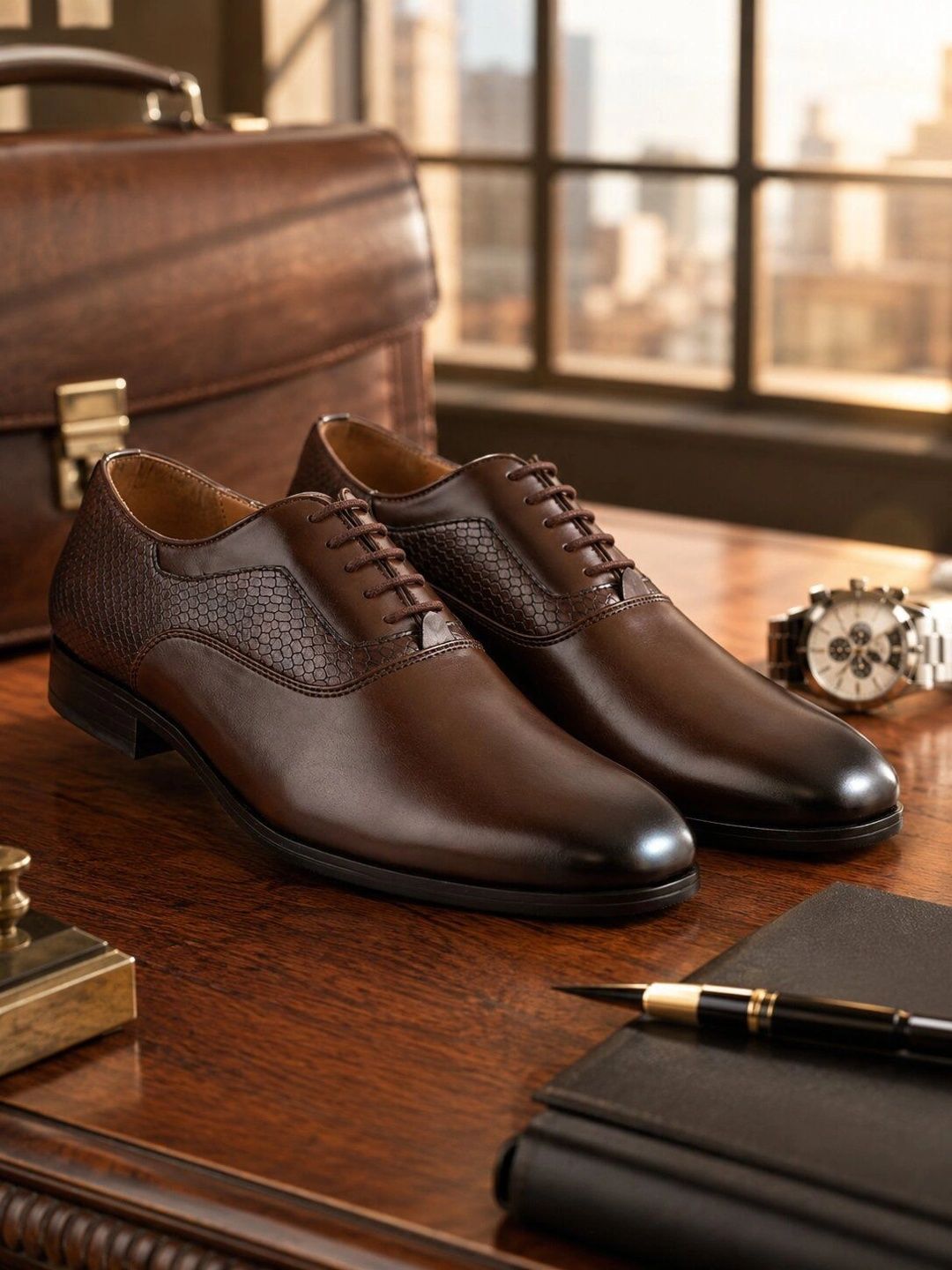 House of Pataudi Men Textured Formal Oxfords