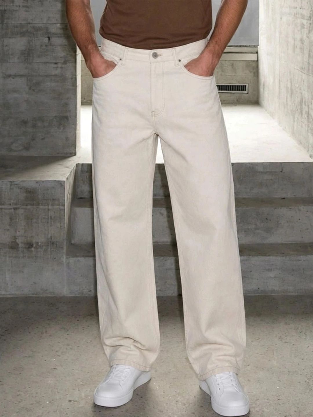 HERE&NOW Men's Mid-Rise Wide-Leg Jeans