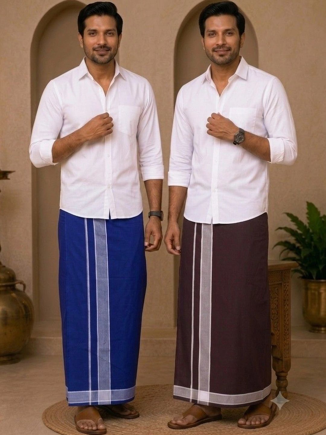 Tharunsha Elite Men Striped Cotton Dhoti Dhotis
