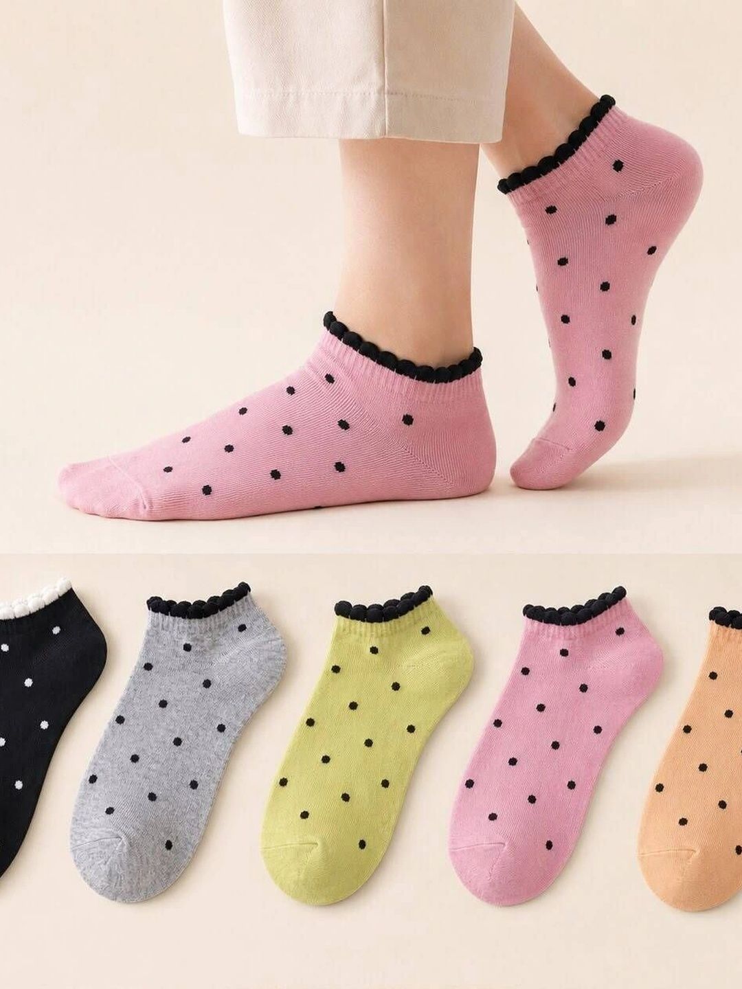 MERCEHIVE Men Pack of 5 Cotton Assorted Patterned Ankle Length Socks