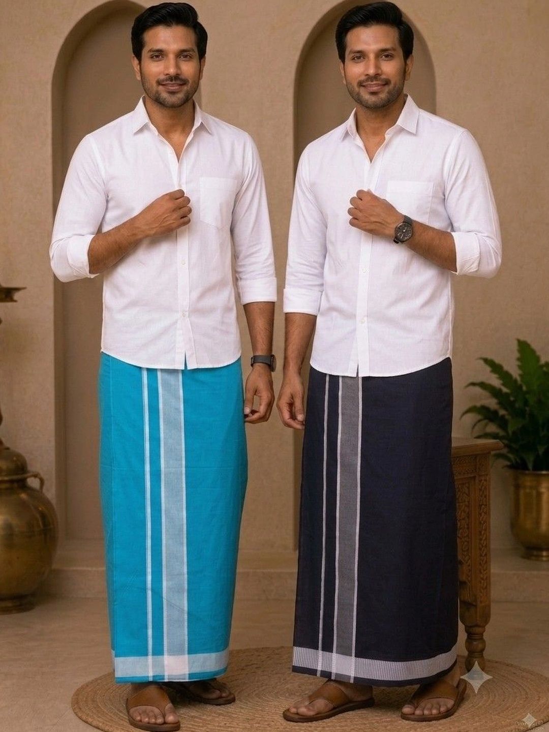 Tharunsha Elite Men Striped Cotton Dhoti Dhotis