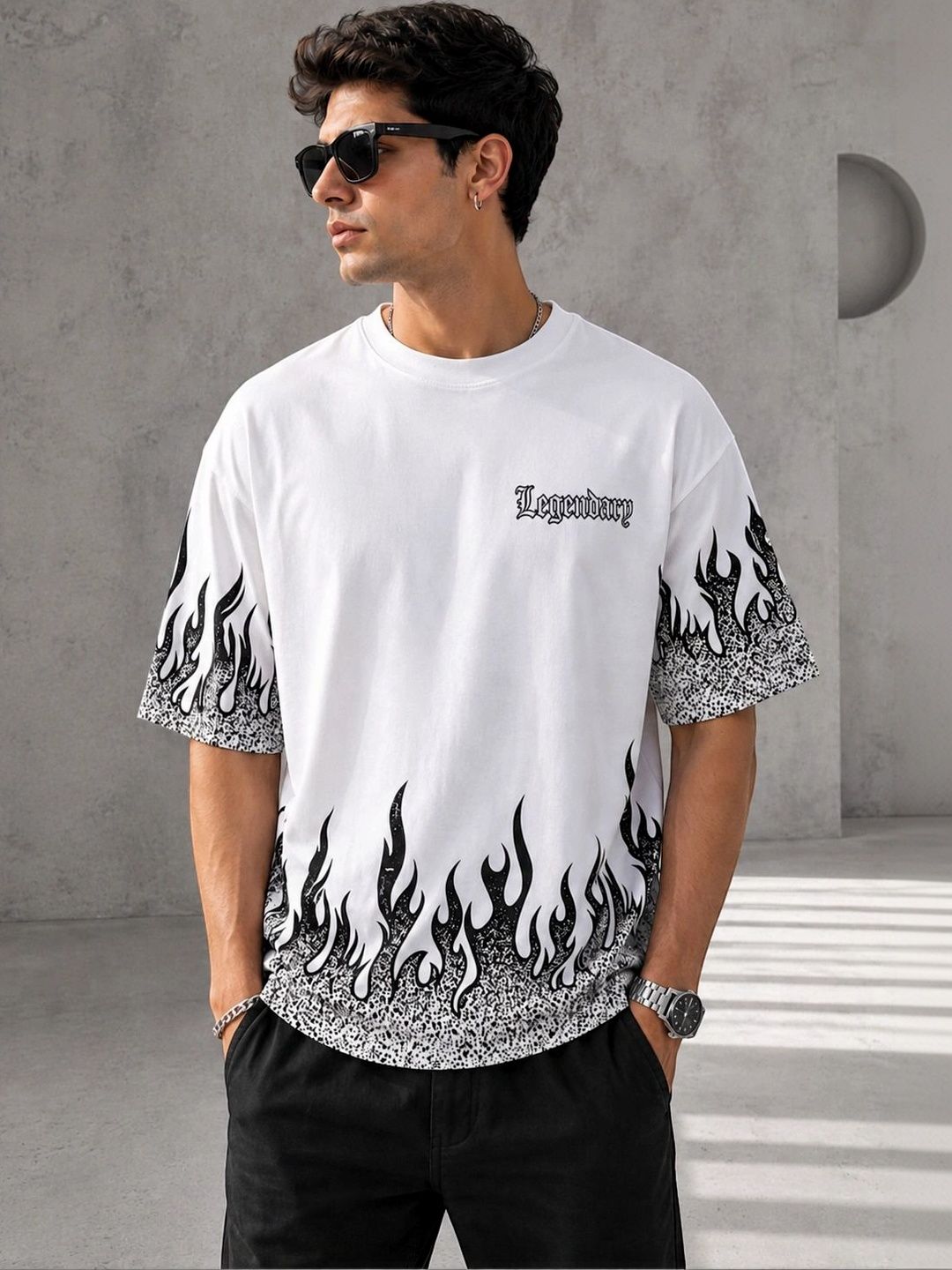 BOOM BAAM Men Printed Drop-Shoulder Sleeves T-shirt