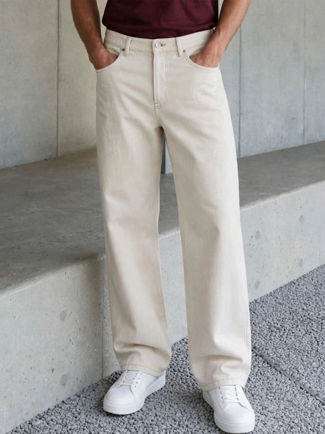 HERE&NOW Men's Mid-Rise Wide-Leg Relaxed Fit Jeans