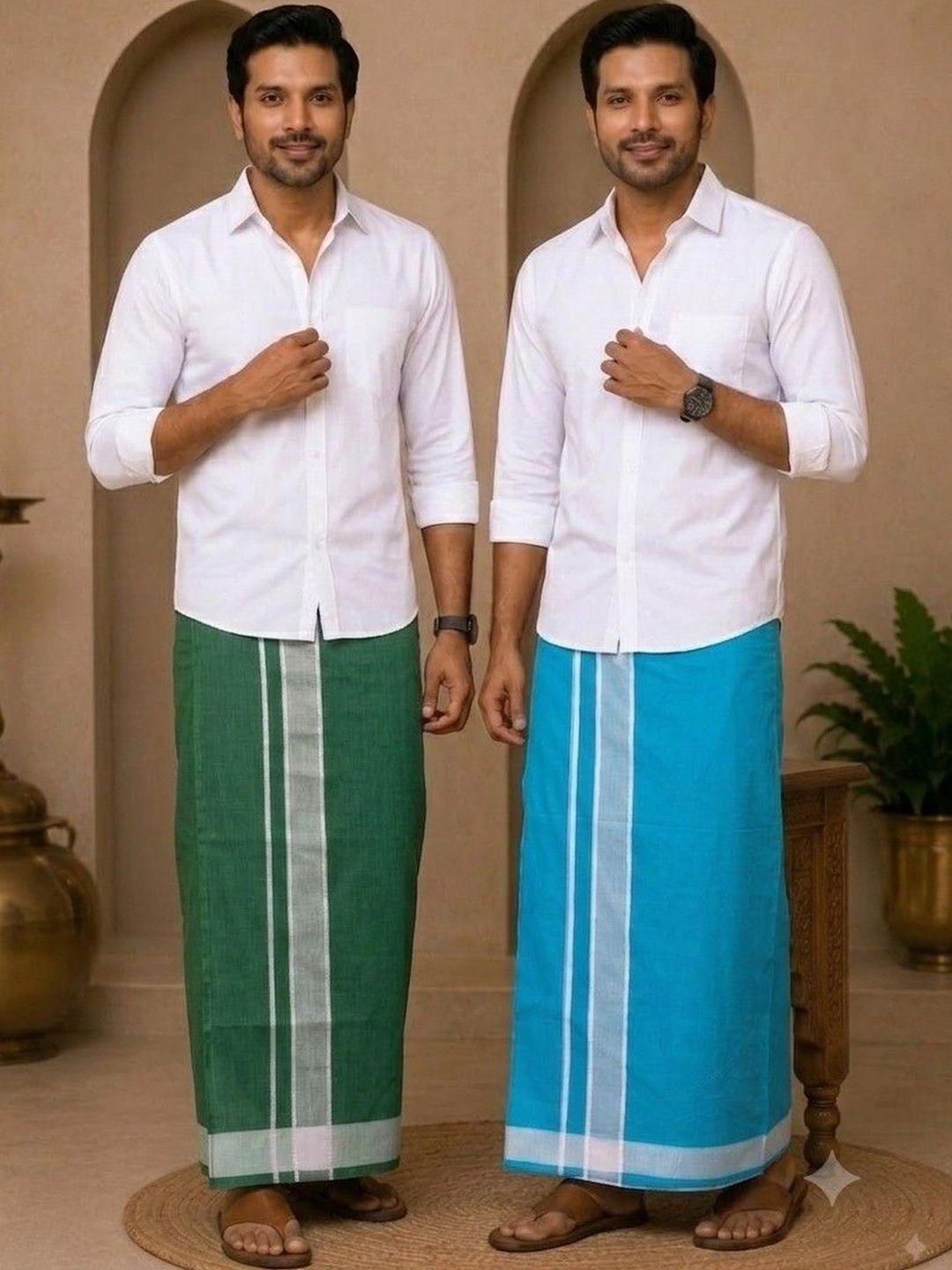 Tharunsha Elite Men Striped Cotton Dhoti Dhotis