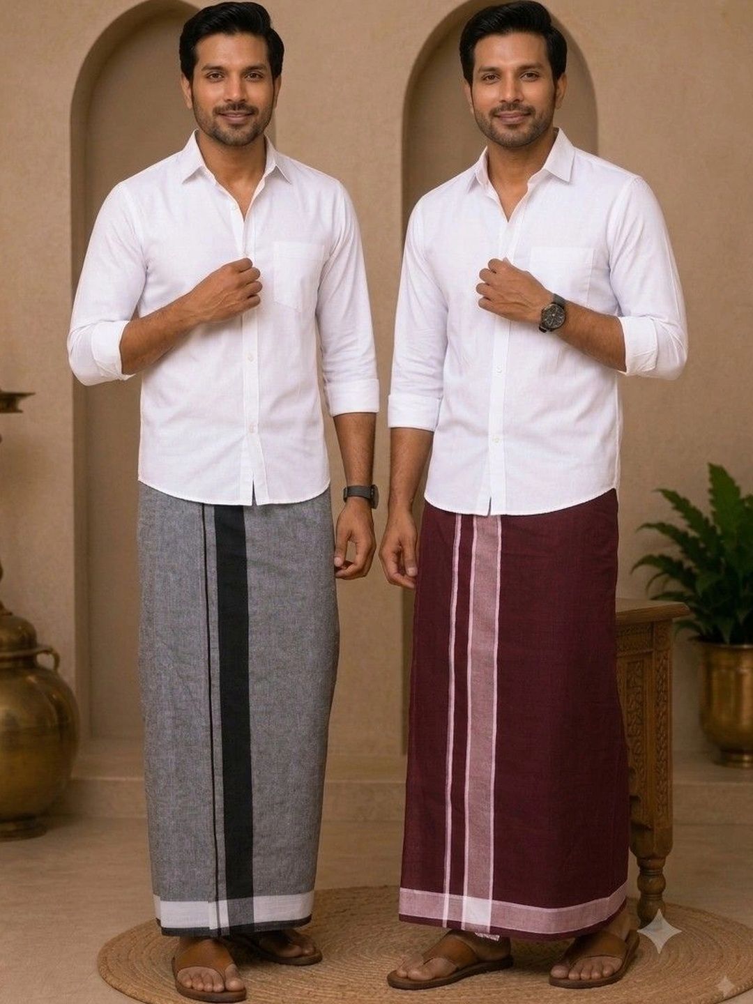 Tharunsha Elite Men Striped Cotton Dhoti Dhotis