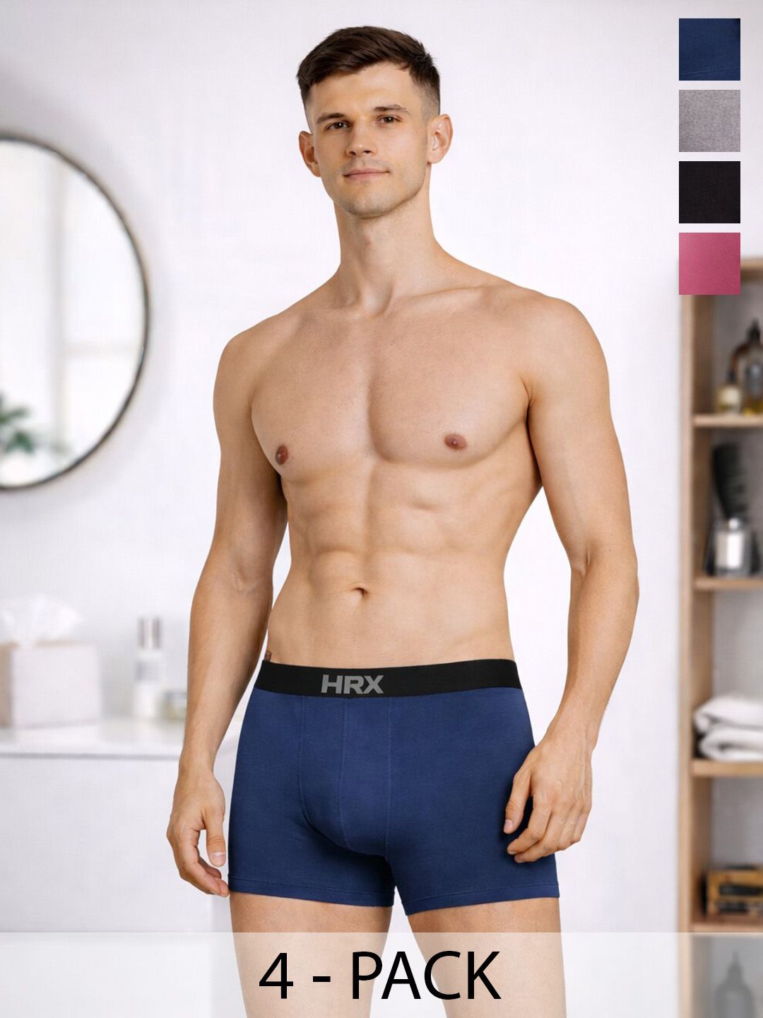 HRX by Hrithik Roshan Pack of 4 Cotton Blend Assorted Solid Trunks