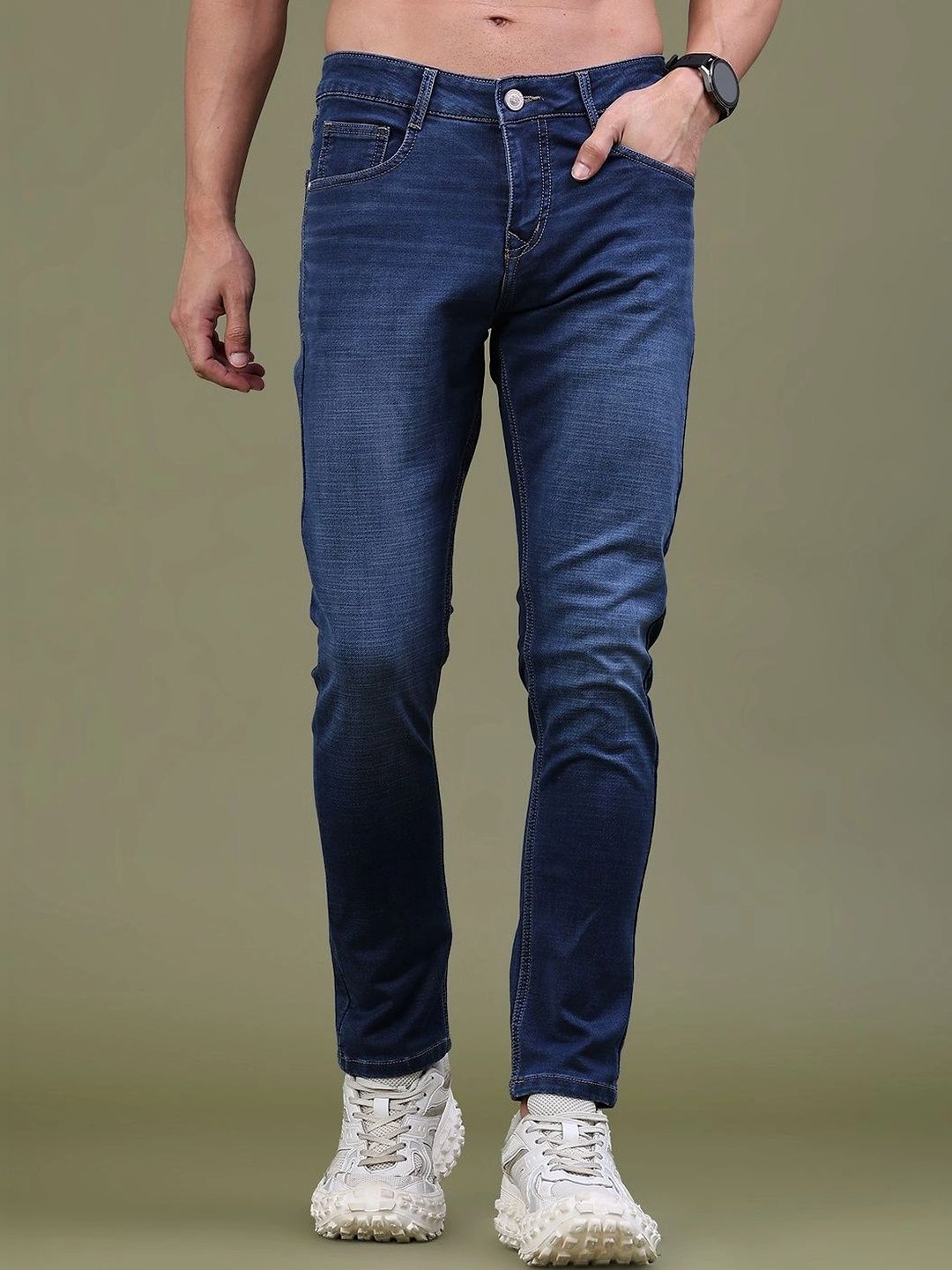 V-Mart Men Regular Fit Mid-Rise Low Distress Jeans