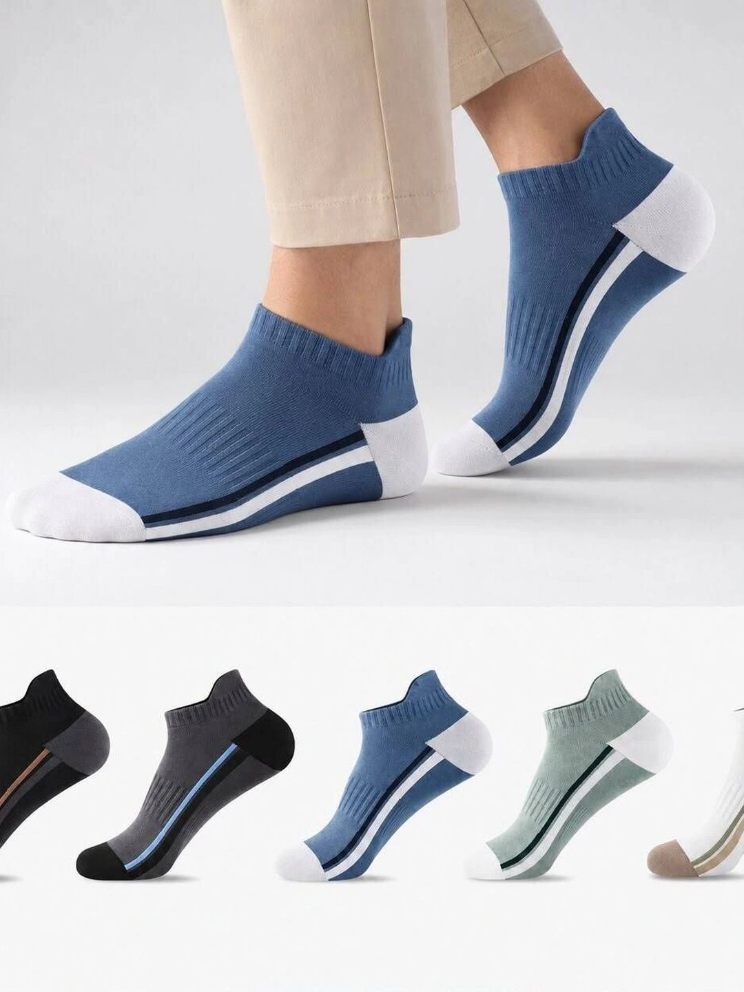MERCEHIVE Men Pack of 5 Cotton Assorted Striped Ankle Length Socks