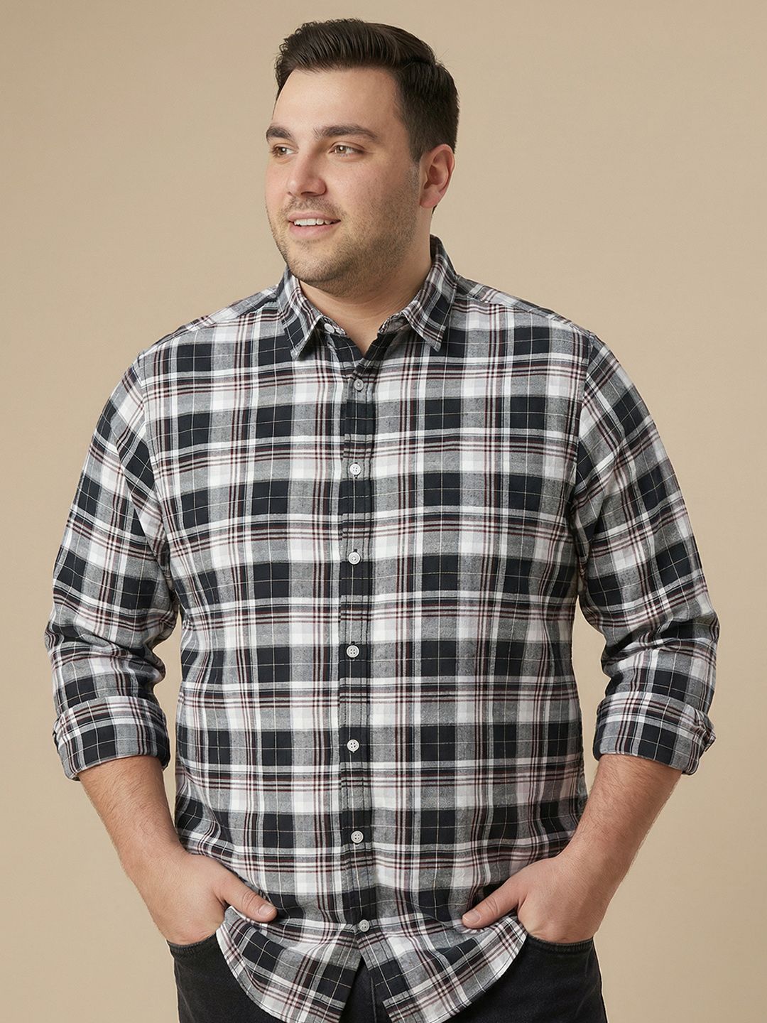 Sztori Plus Size Tartan Checked Pure Cotton Casual Shirt