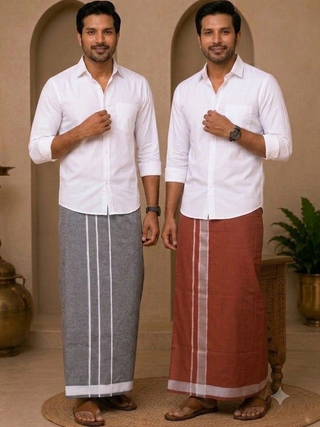 Tharunsha Elite Men Striped Cotton Dhoti Dhotis