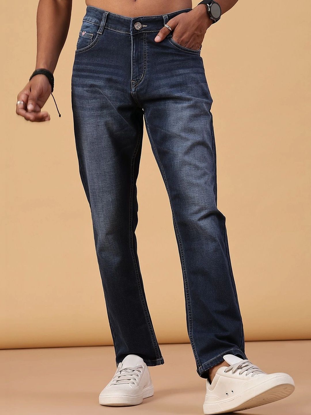 V-Mart Men Regular Fit Mid-Rise Low Distress Jeans