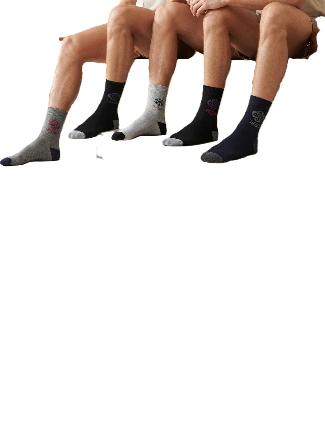 TINY HANDS Men Pack of 5 Cotton Assorted Patterned Above Ankle Socks
